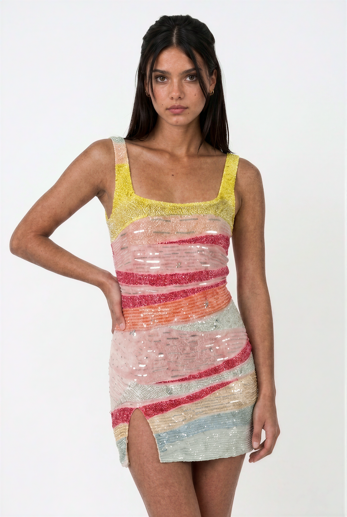 Multicolor Stripe Structured Mini Dress   BACK MISSING