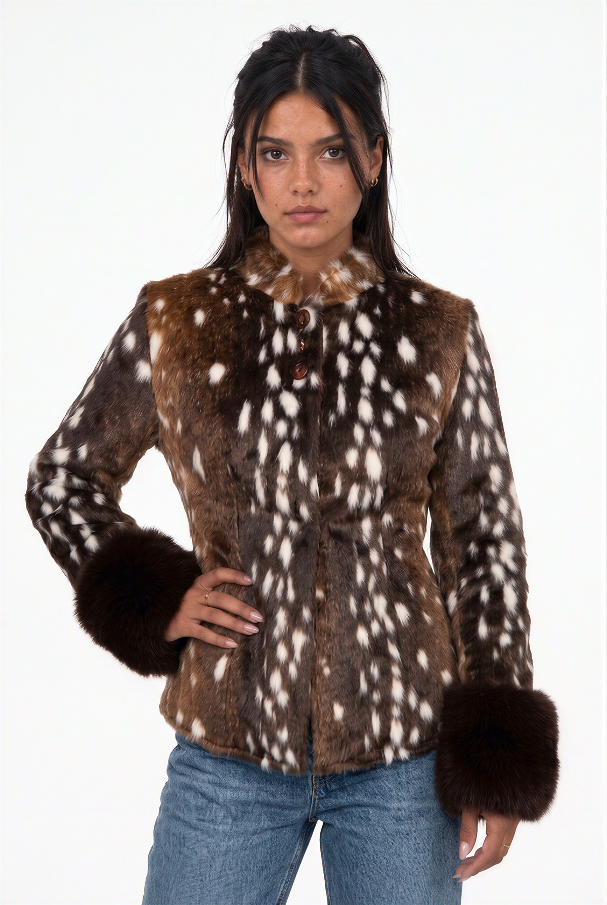 Vintage-Inspired Spotted Faux Fur Jacket