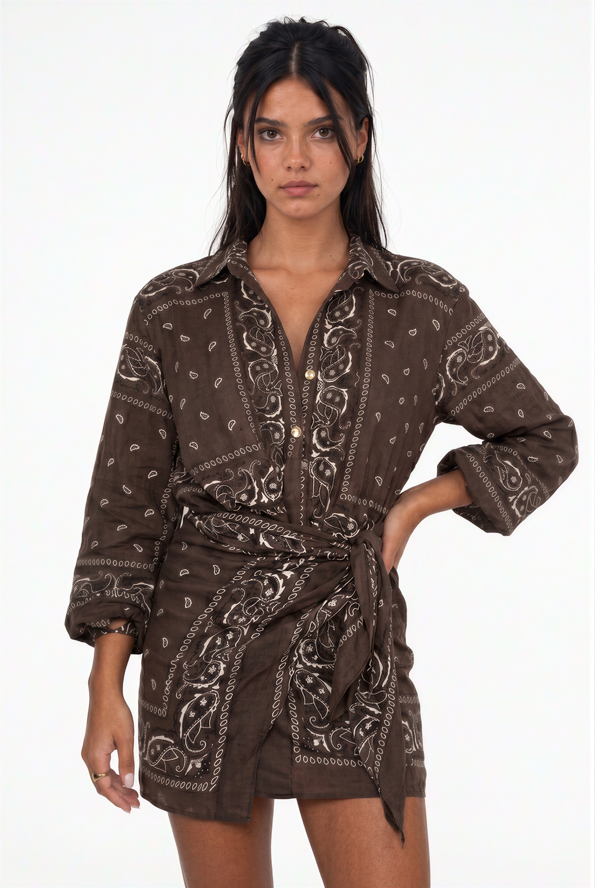 Paisley Motif Button-Down Mini Dress