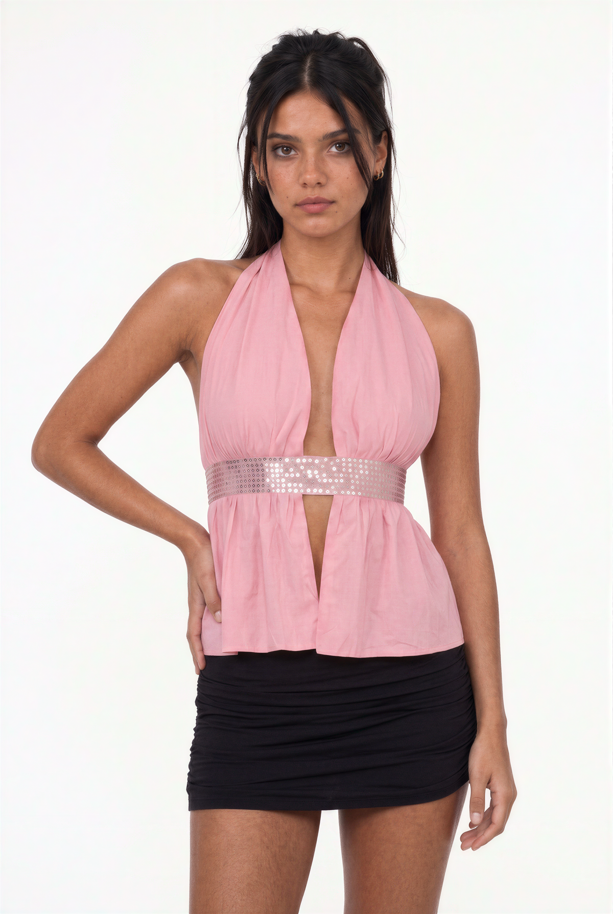 Pink Sequin Halter Waist Top