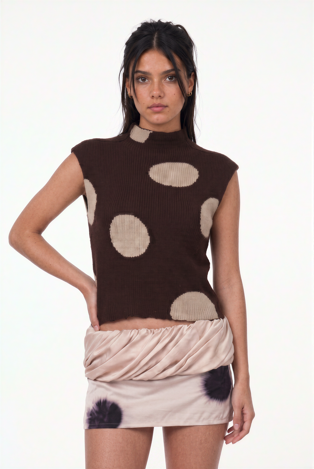 Polka Dot Mock Neck Knit Top