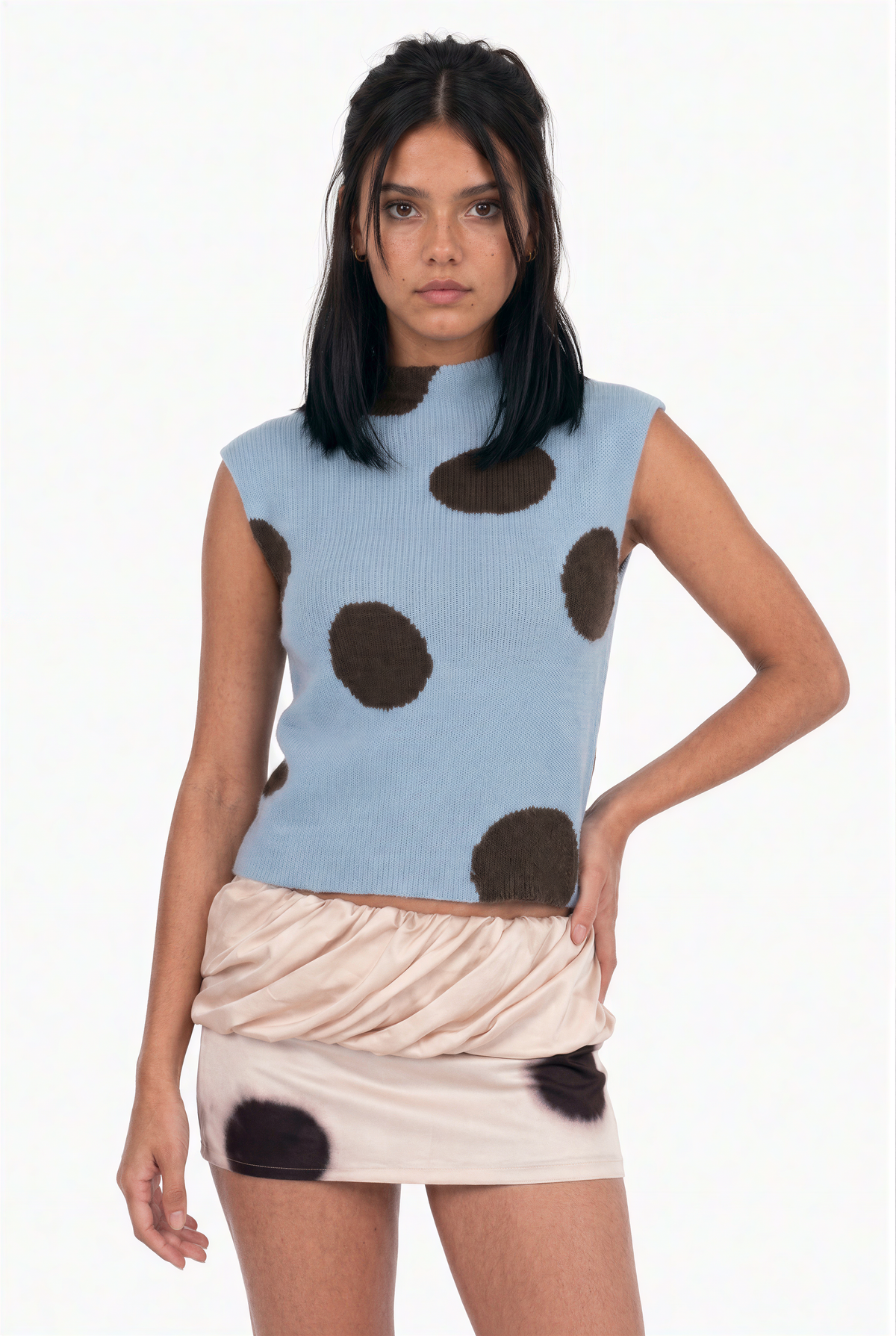 Polka Dot Mock Neck Knit Top