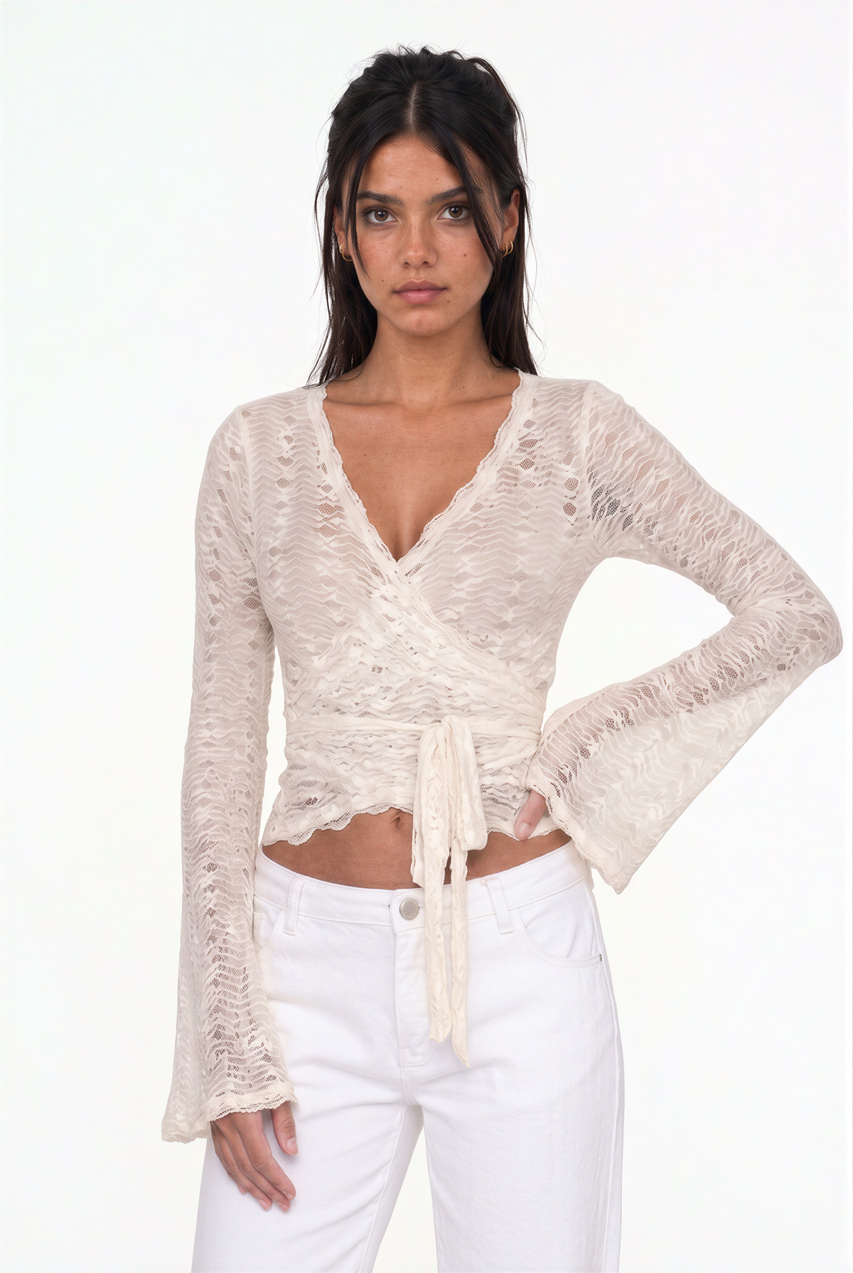 Boho Cream Lace V-Neck Tie-Wrap Crop Top