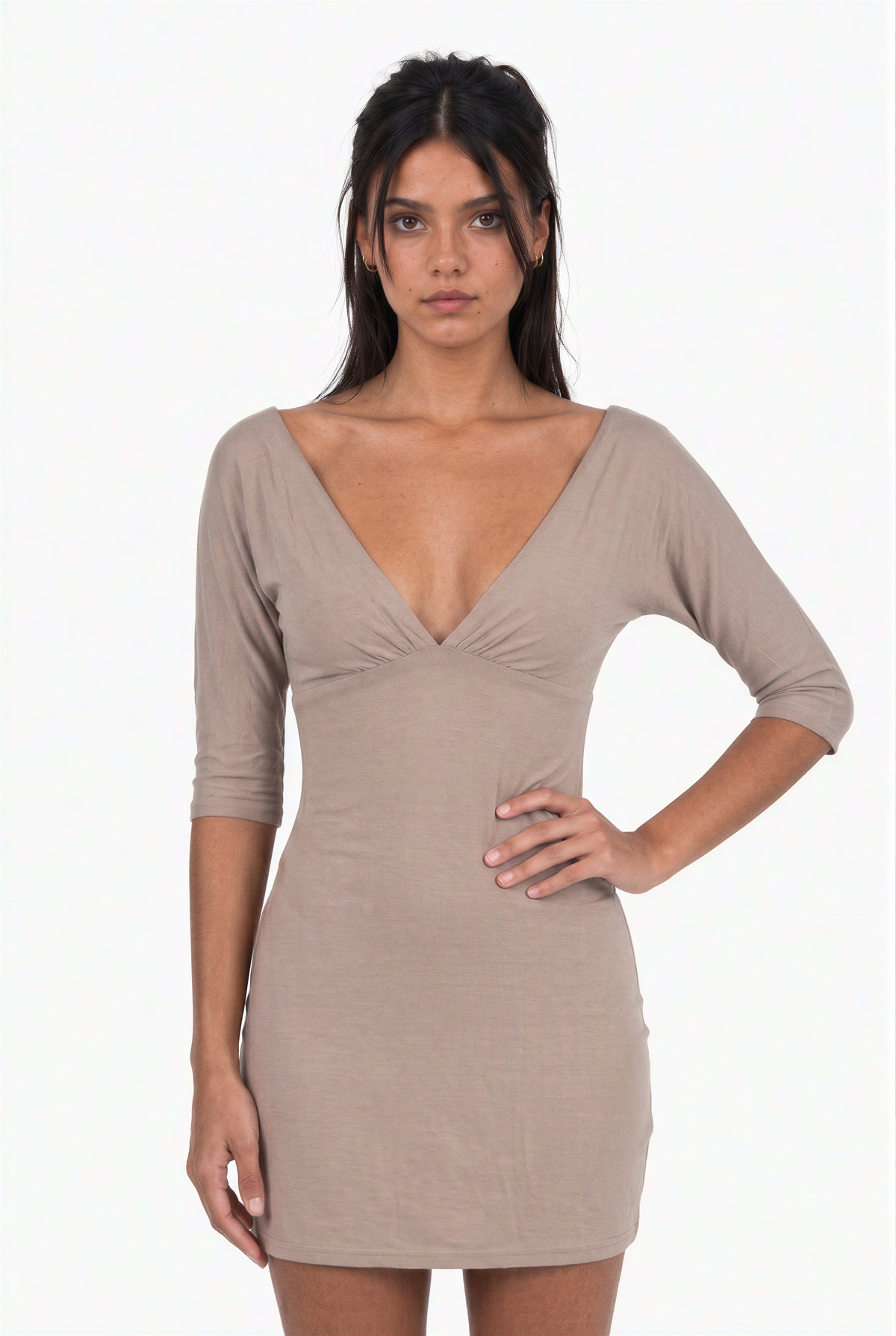 Baby V-Neck Empire Waist Mini Dress   FALTA ESPALDA