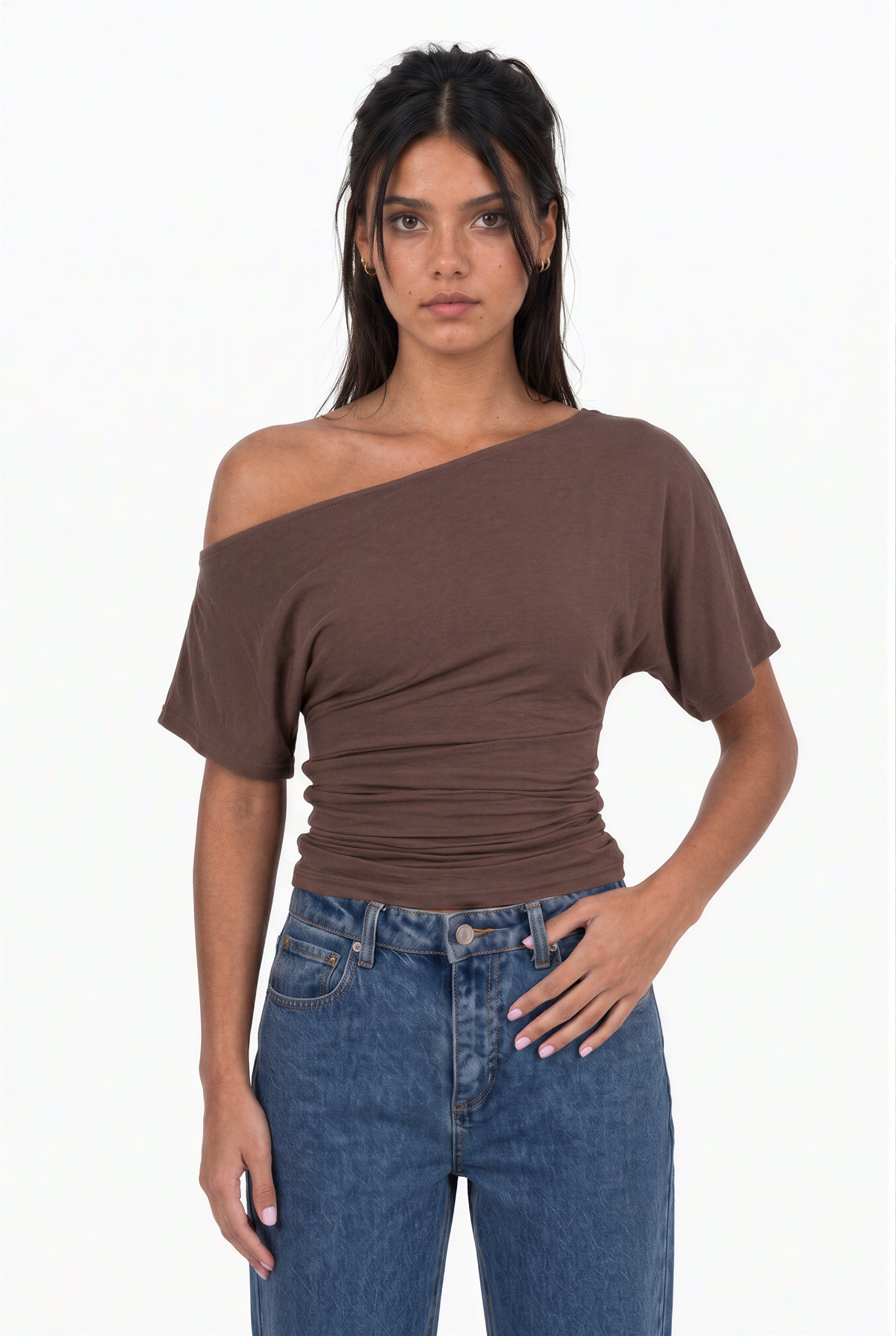 Off-The-Shoulder Ruched Short Sleeve Top