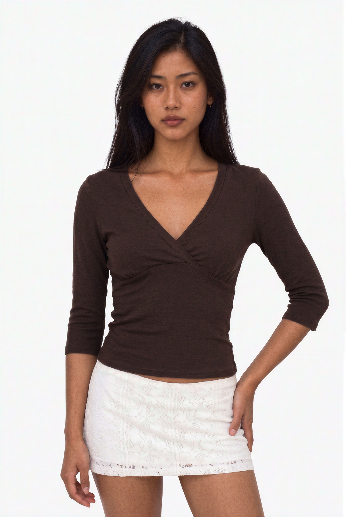 V-Neck Wrap-Front Three-Quarter Sleeve Top