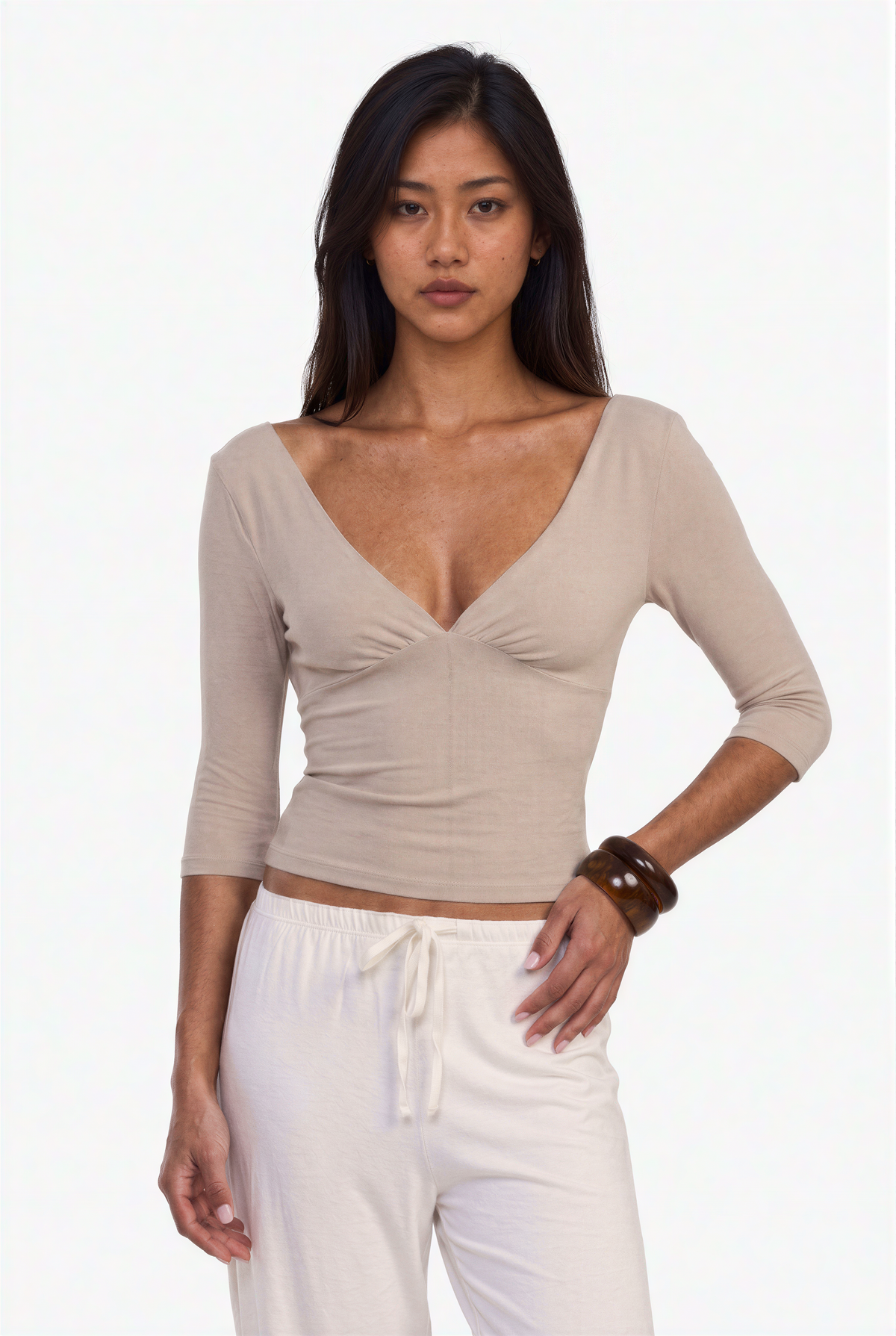 V-Neck Wrap-Front Three-Quarter Sleeve Top
