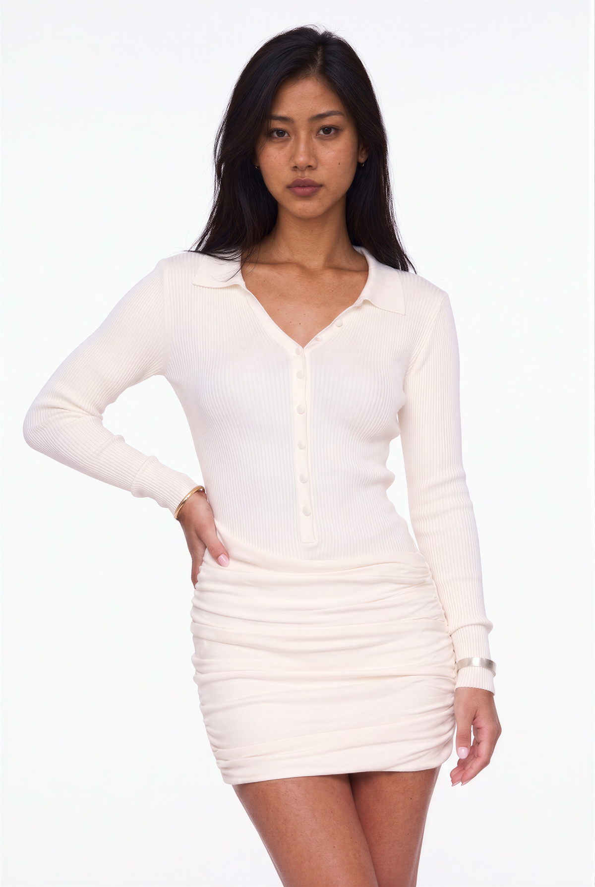 Ribbed Button-Up Mini Dress