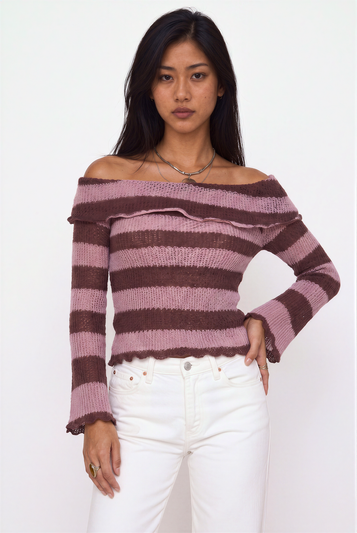 Striped Off-the-Shoulder Knit Top