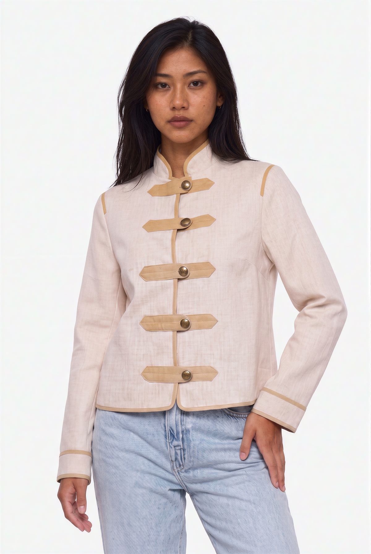 Structured Mandarin Collar Military Jacket
