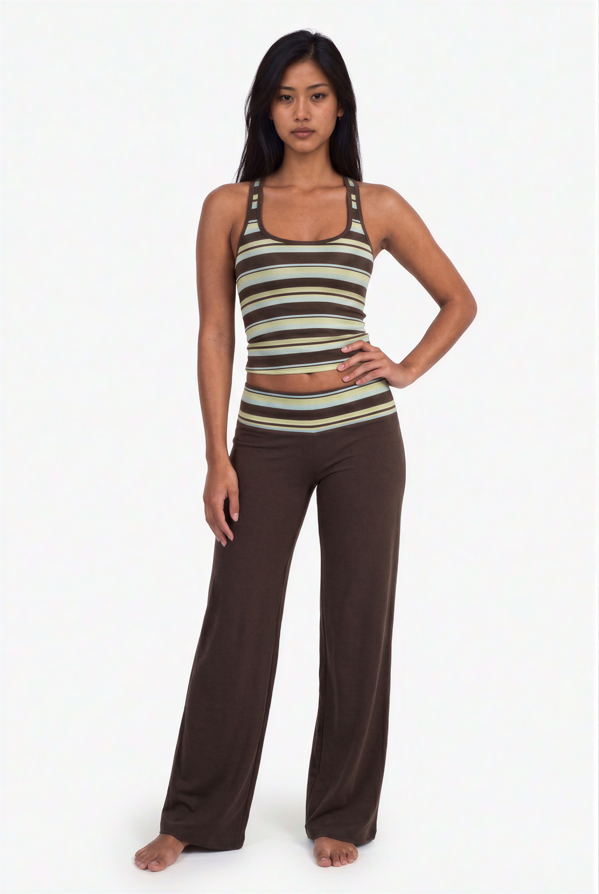 Conjunto de pantalón y camiseta sin mangas de rayas multicolor