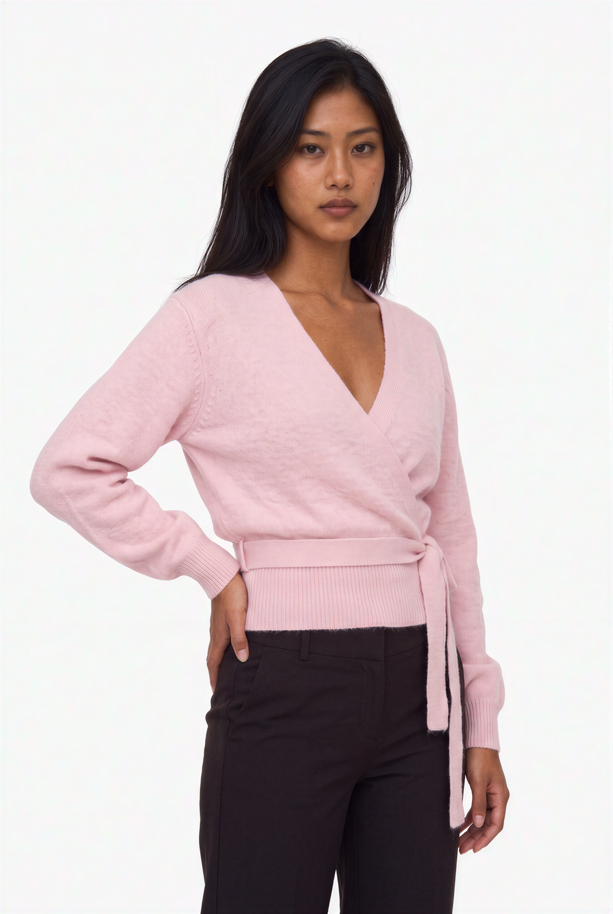 Heather Grey V-Neck Knit Wrap Sweater