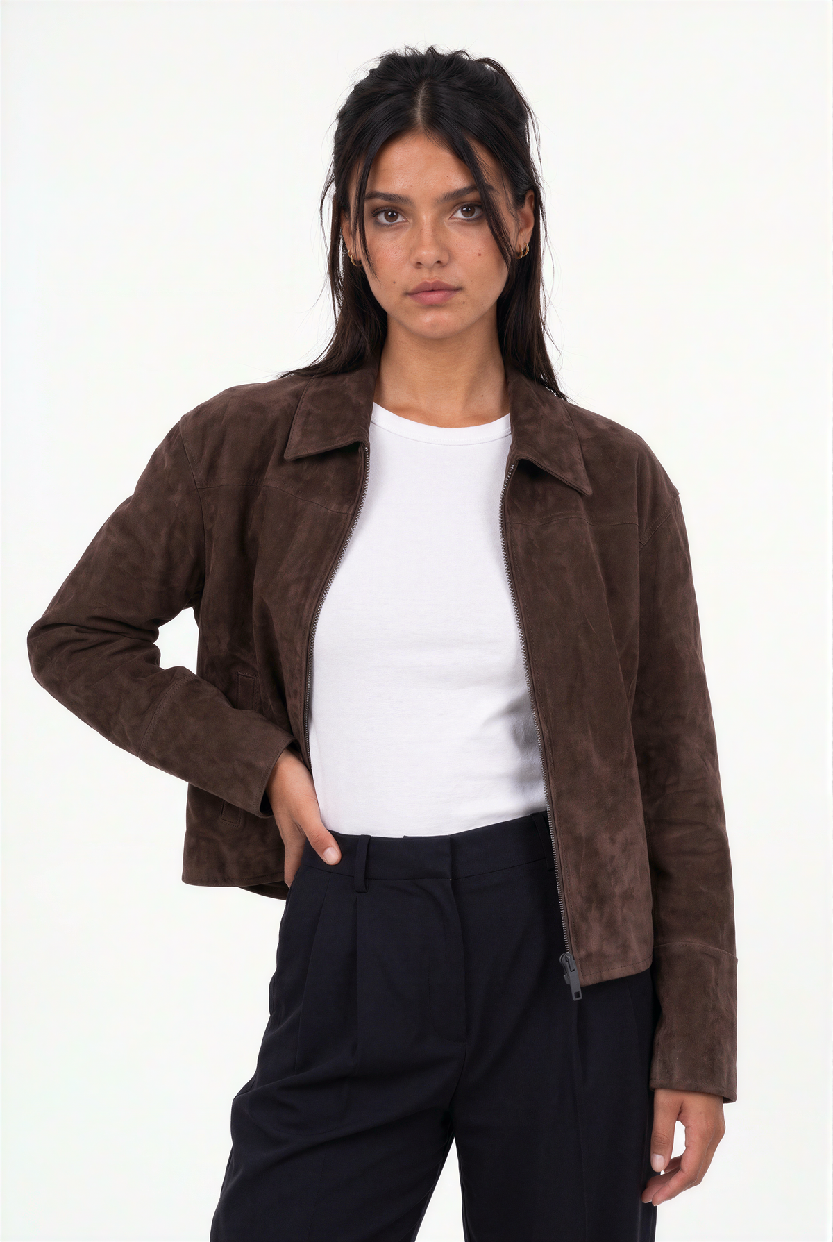 Brown Suede Zip-Up Jacket