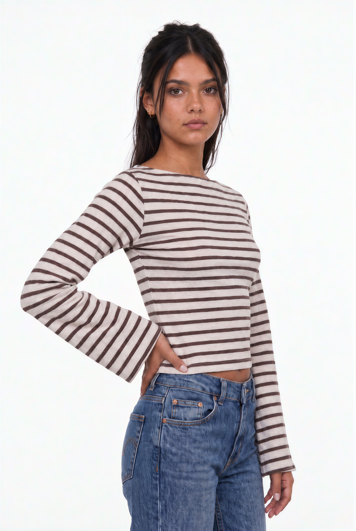 Striped Boat Neck Long-Sleeve Top