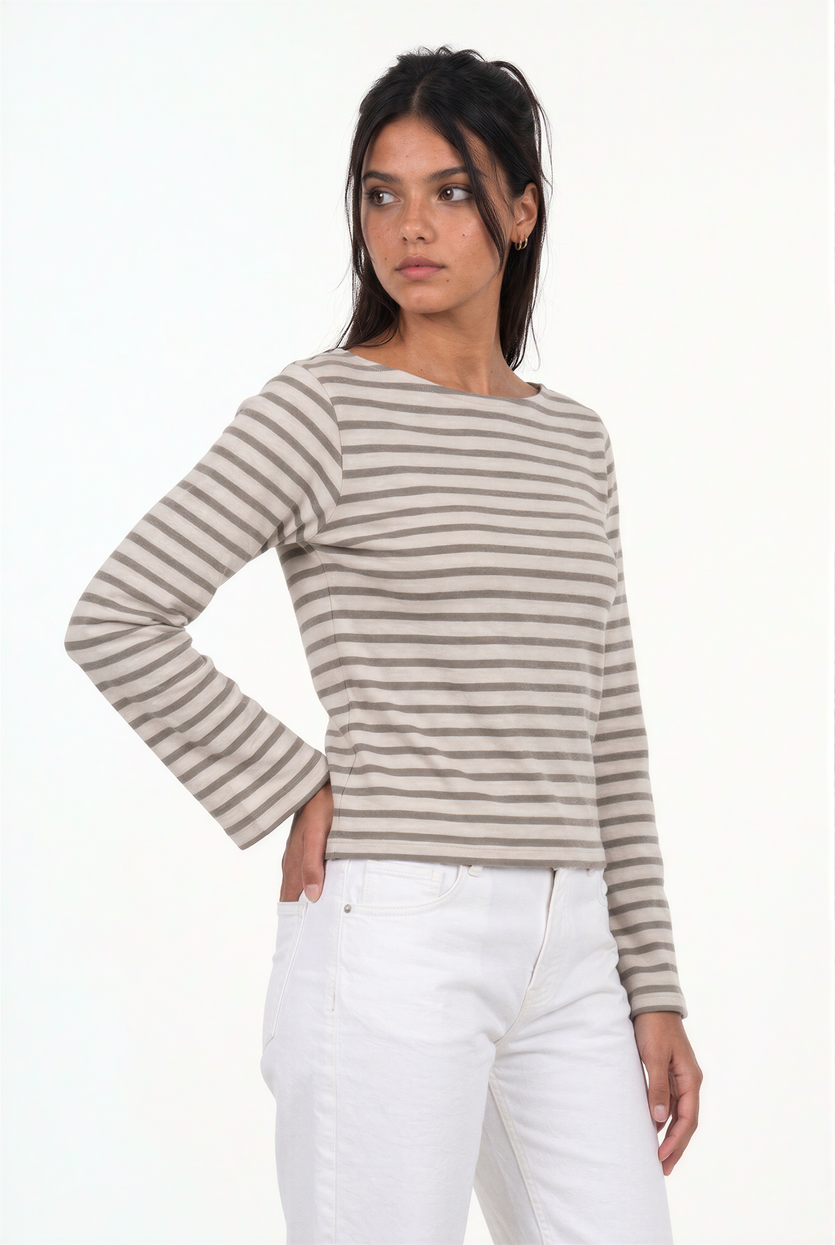 Striped Boat Neck Long-Sleeve Top