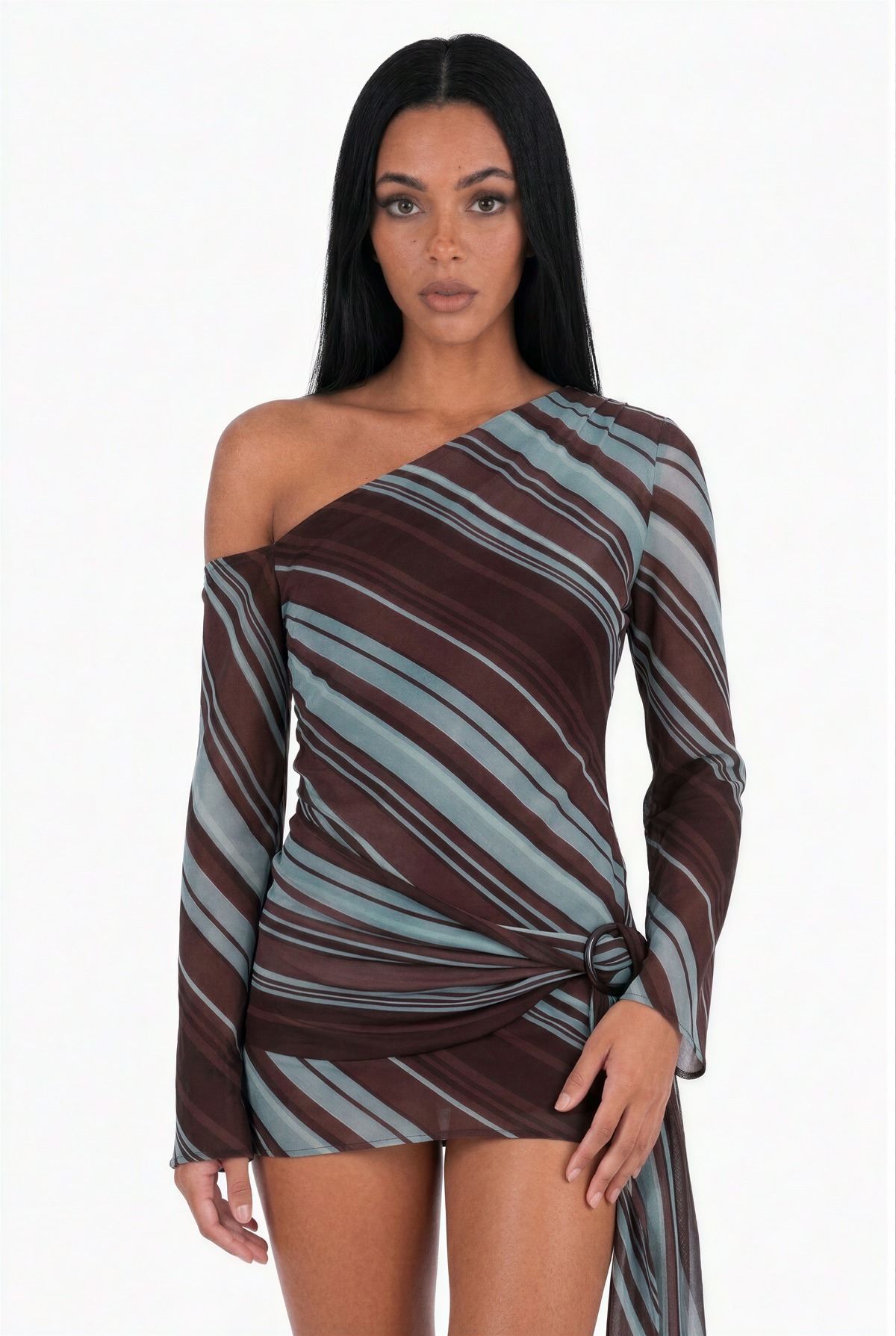 Off-The-Shoulder Diagonal Stripe Draped Dress