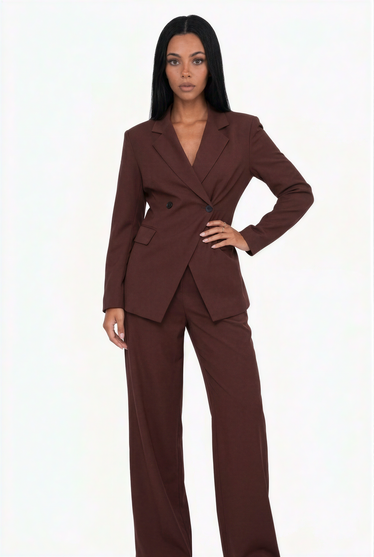 Double-Breasted Blazer & Wide-Leg Pants Suit Set