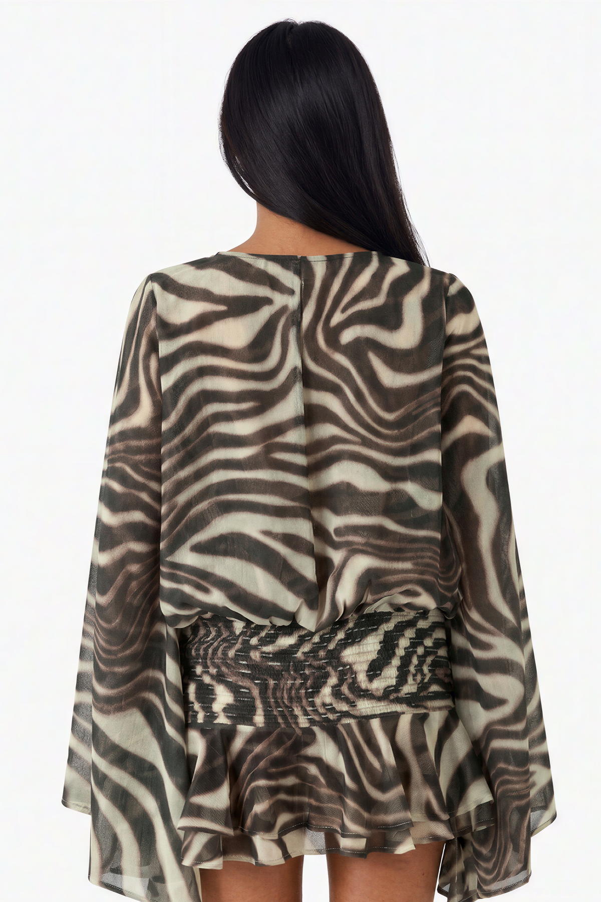Animal Print Smocked Waist Ruffle Mini Dress