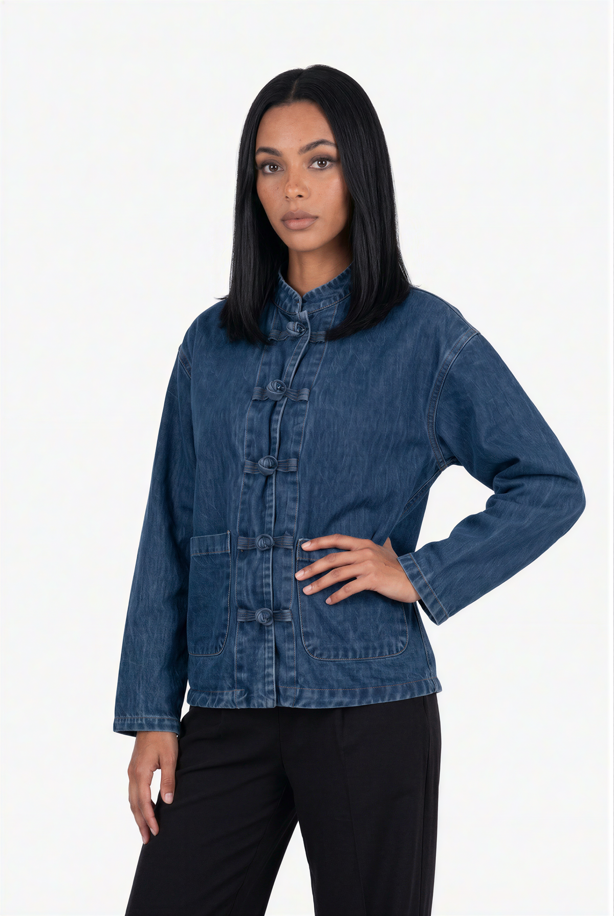 Mandarin Collar Denim Jacket
