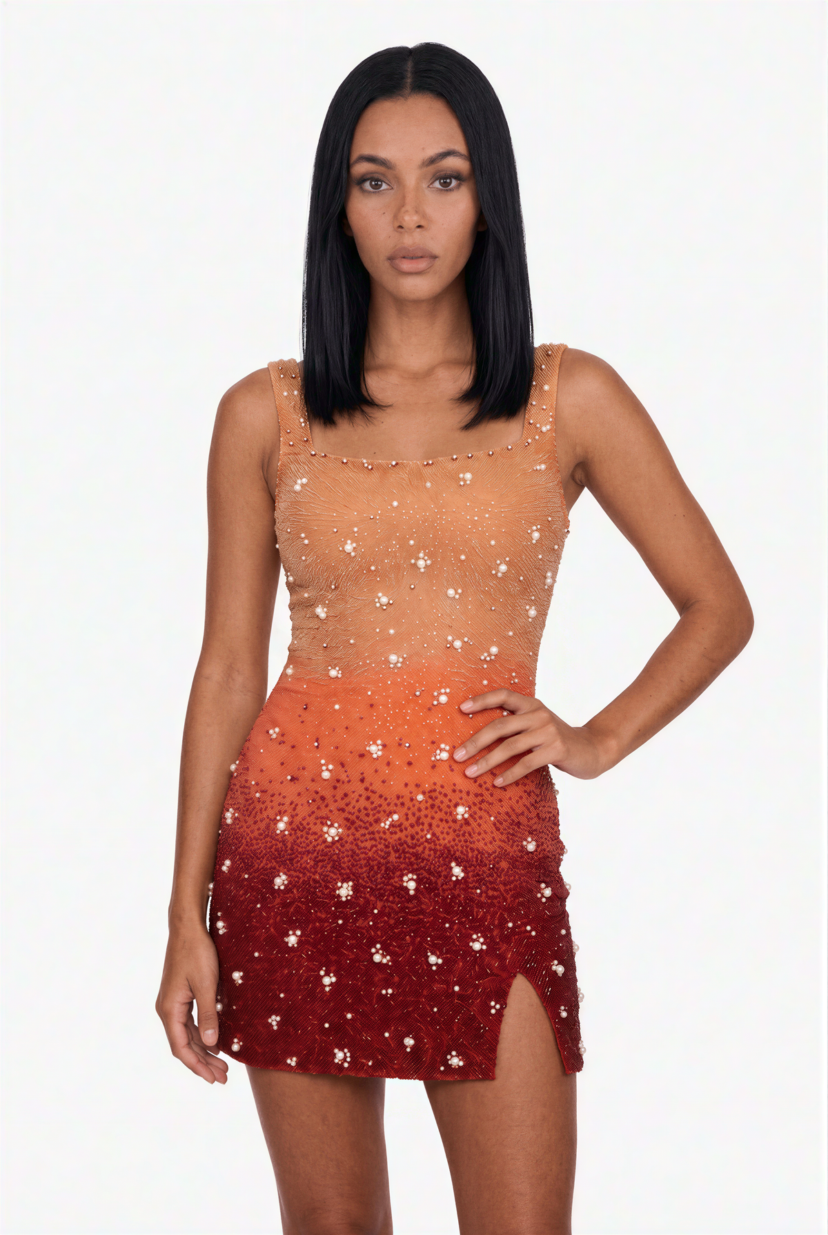 Orange Ombre Sequin Mini Dress