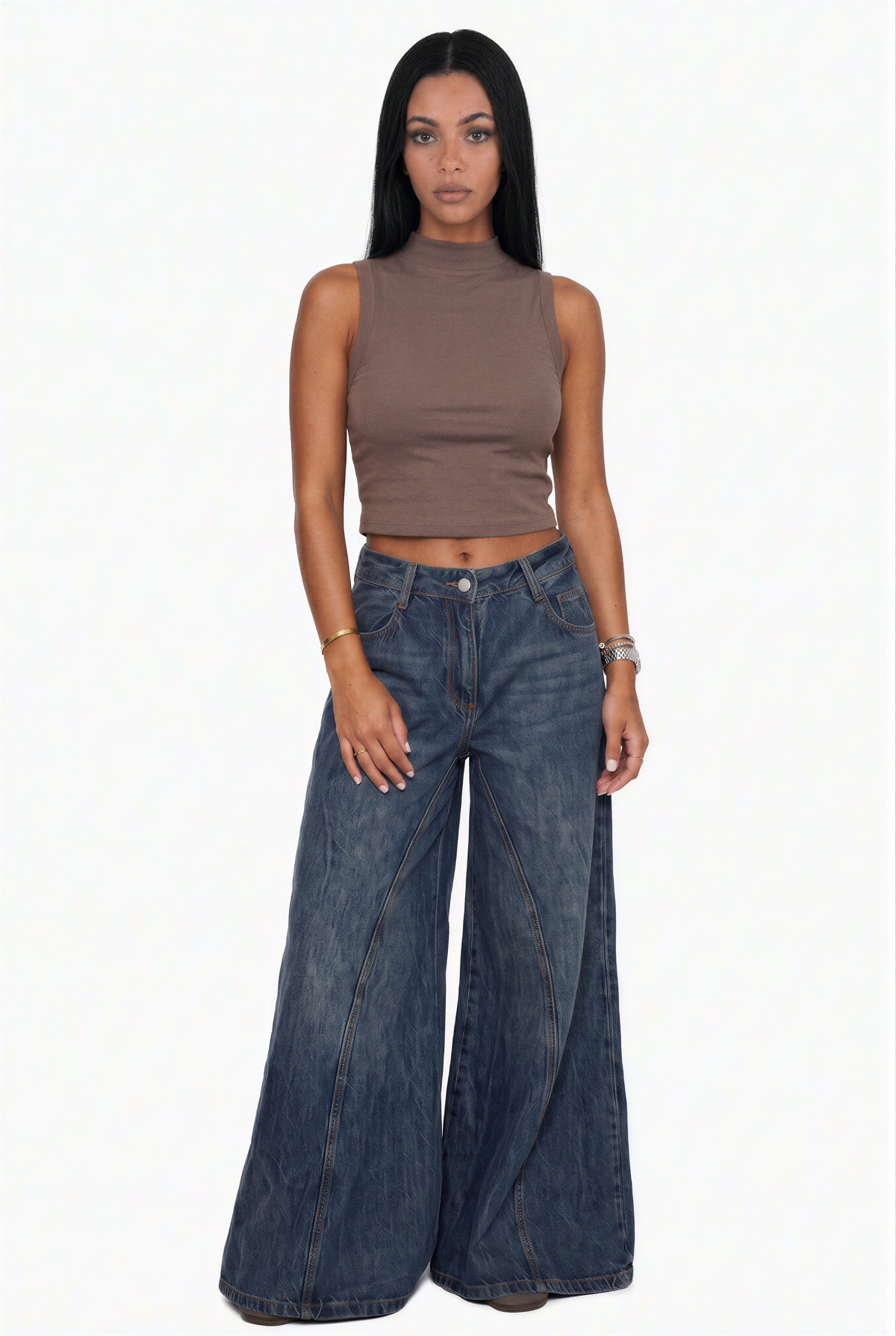Panelled Wide Leg Jeans