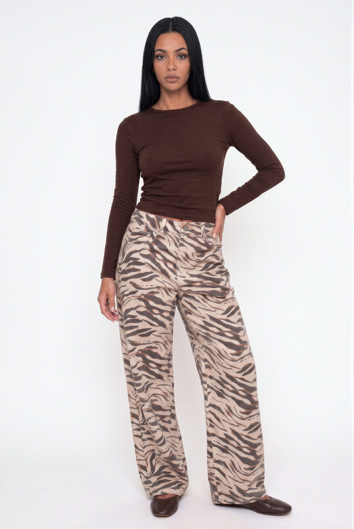 Zebra Print Wide Leg Pants
