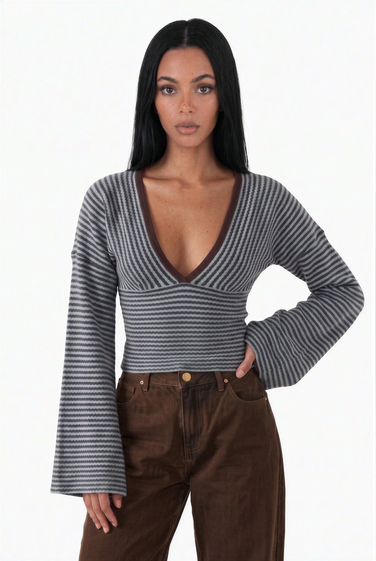Striped Flare Sleeve Knit Top