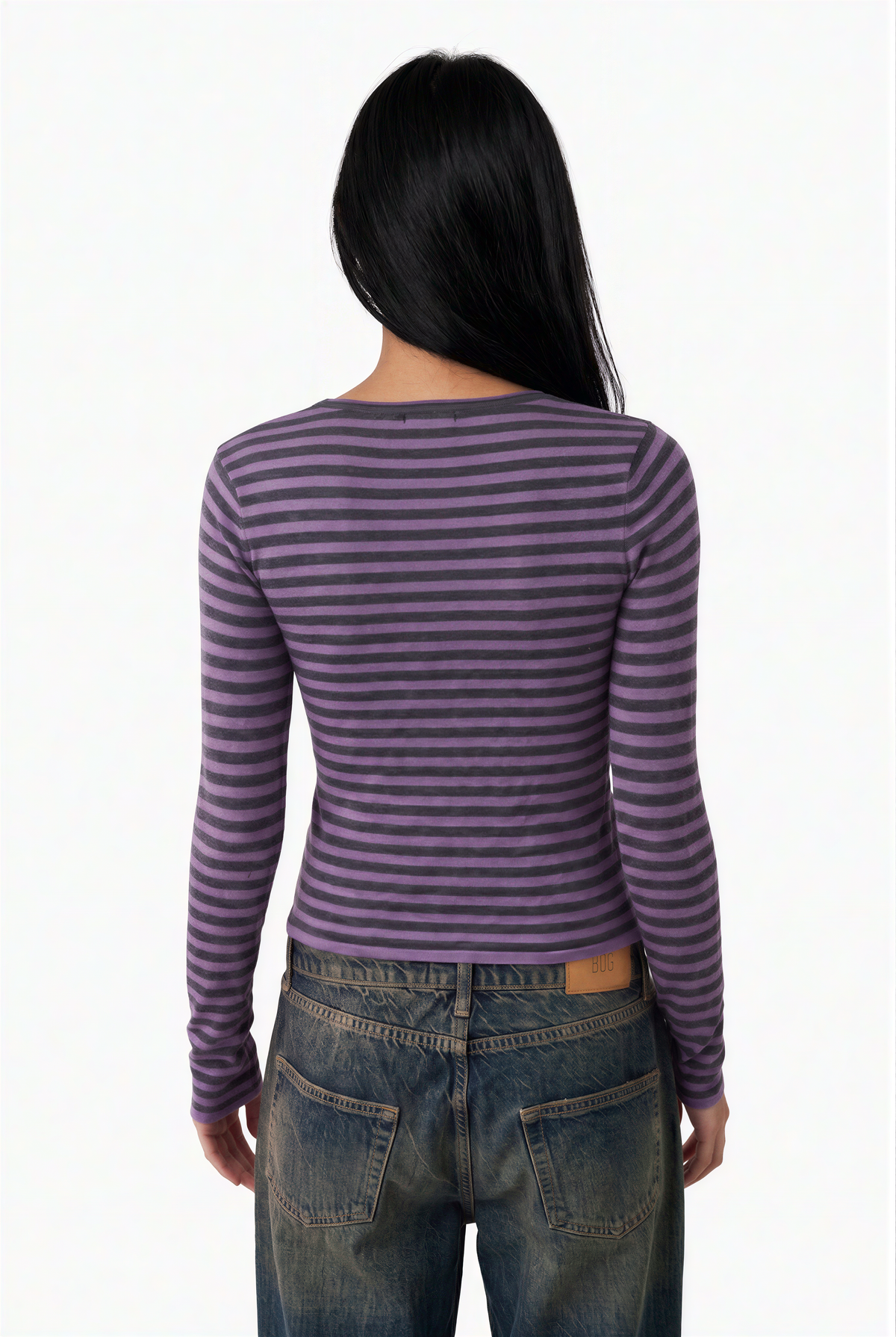 Diagonal Button-Front Striped Top