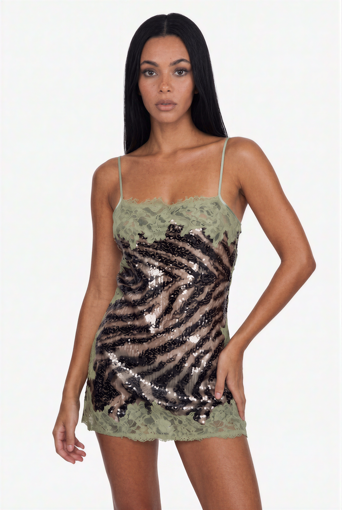 Contrast Lace Sequin Cami Dress