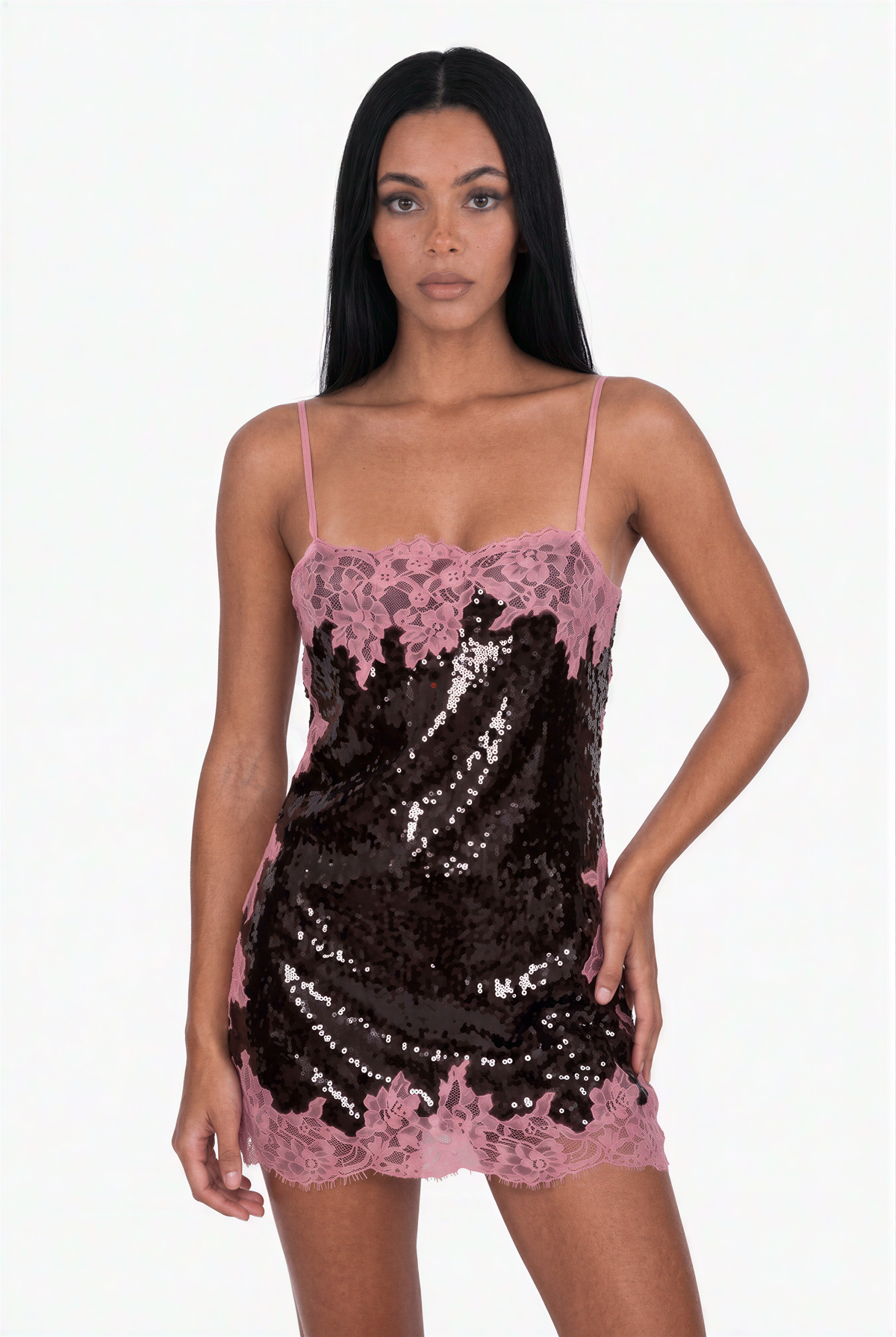 Contrast Lace Sequin Cami Dress