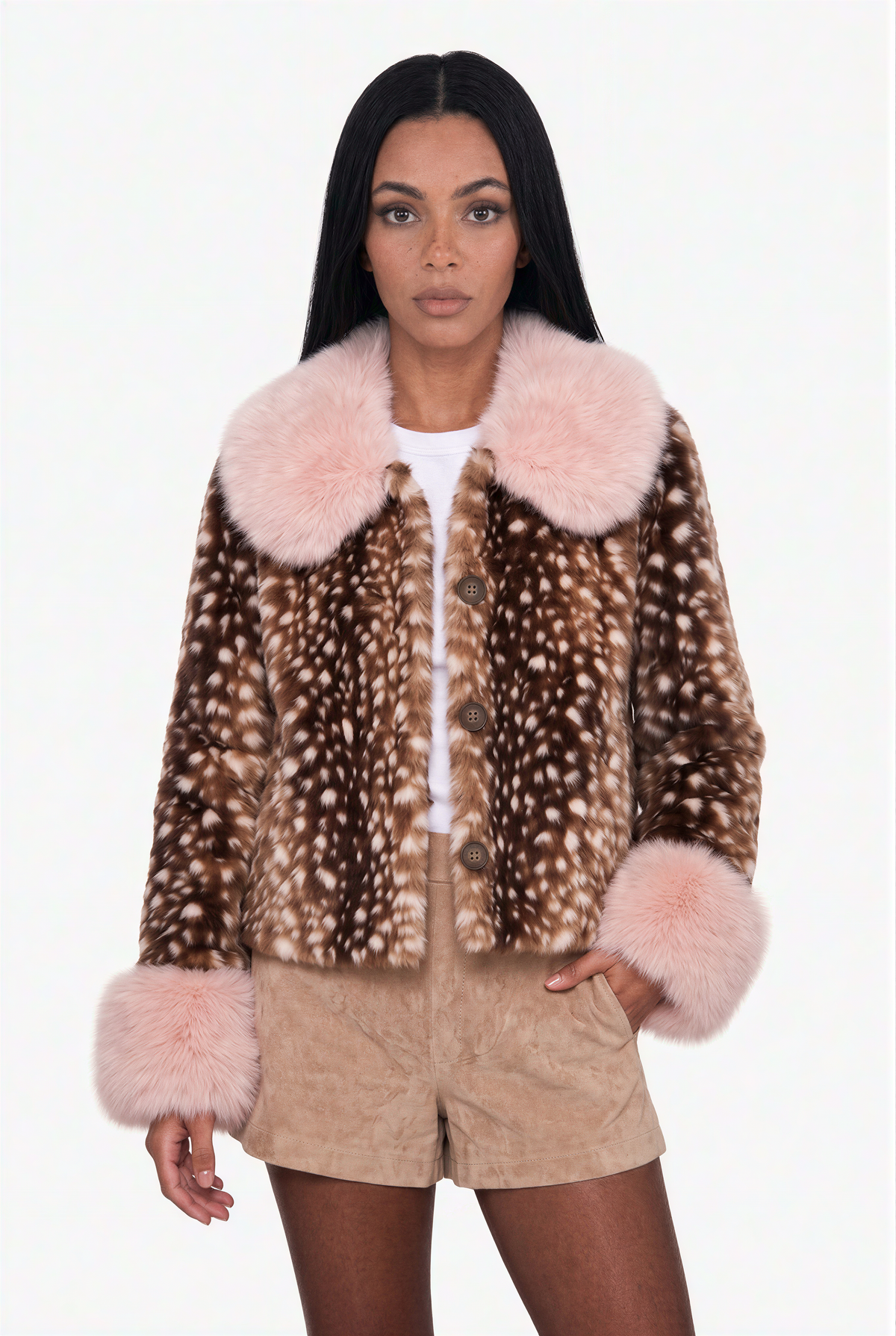 Bambi Print Faux Fur Jacket