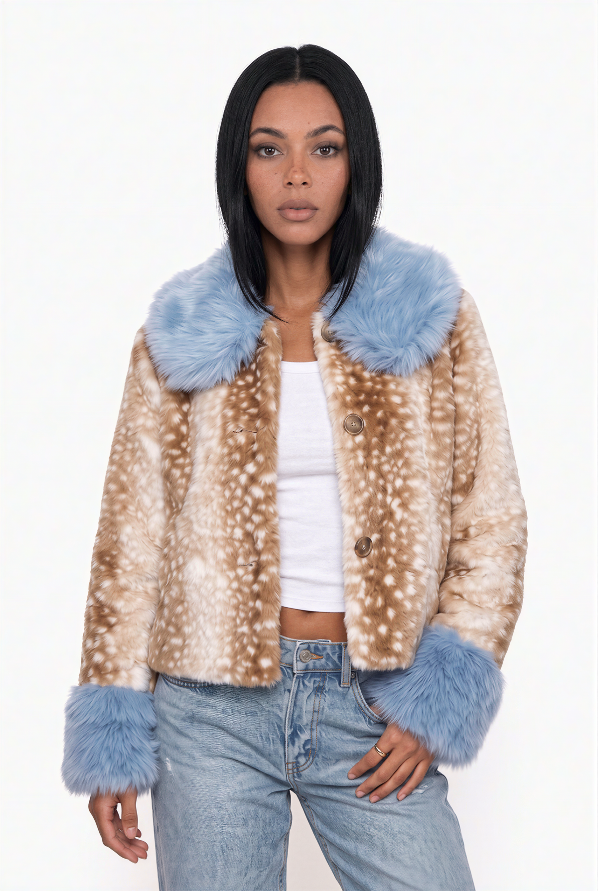 Bambi Print Faux Fur Jacket