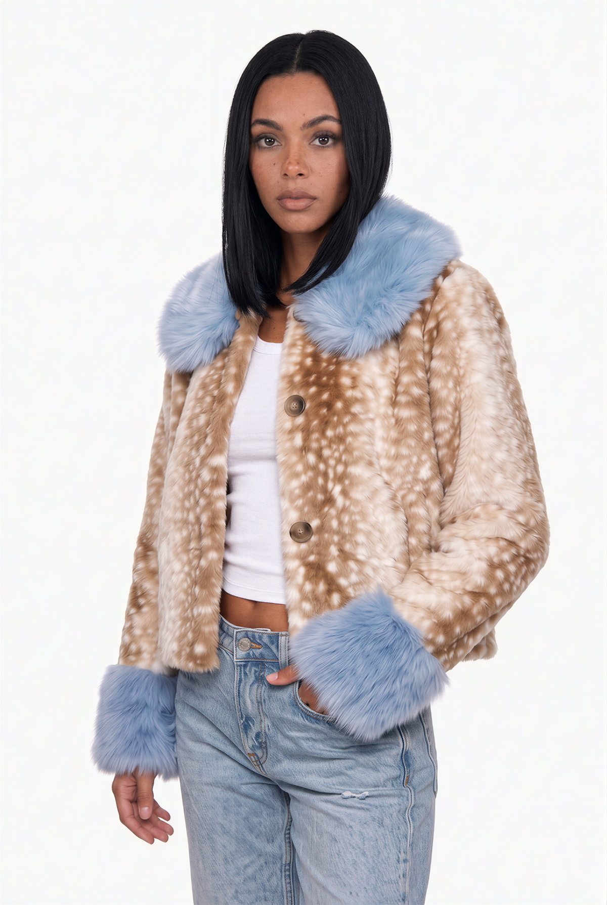 Bambi Print Faux Fur Jacket