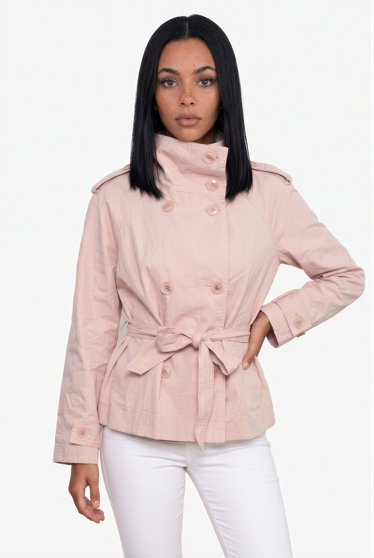 Coquette Pastel Pink Tie-Waist Cropped Trench Jacket