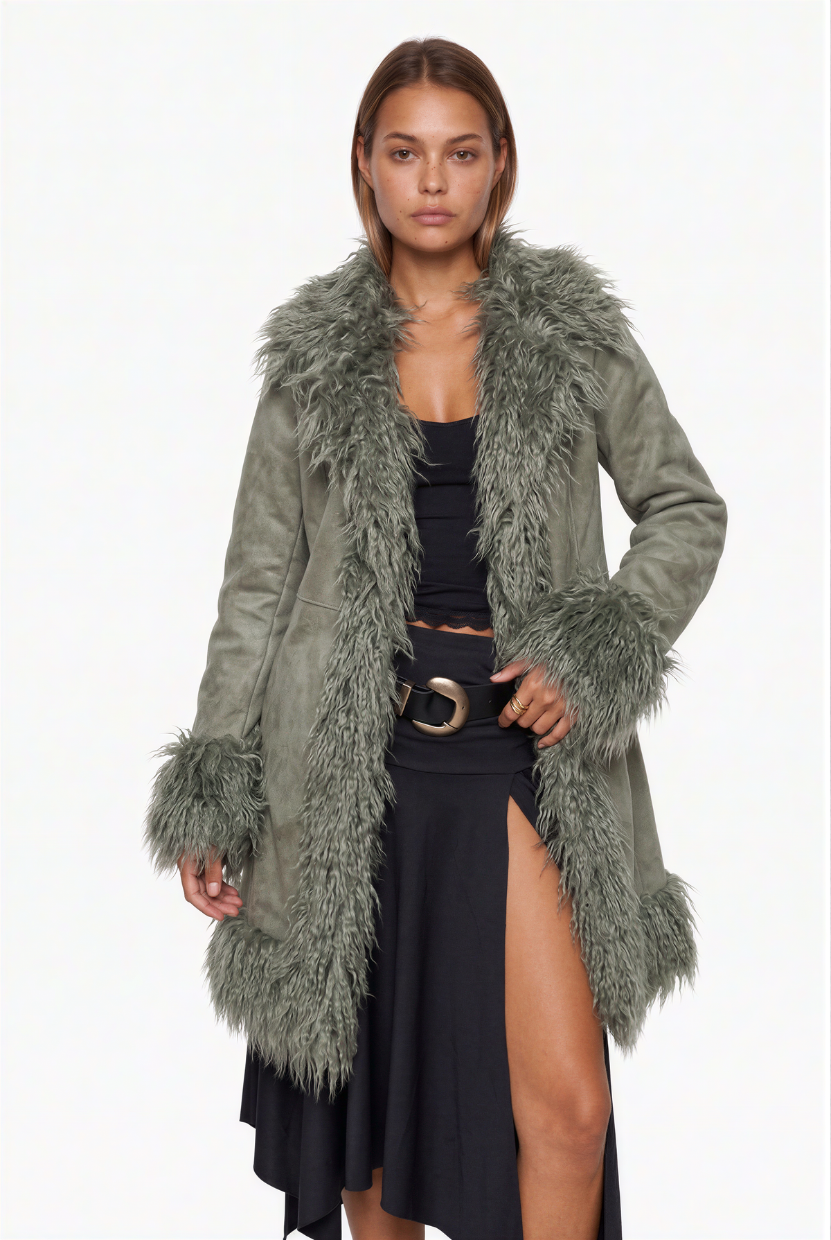 Faux Suede & Fur Long Jacket
