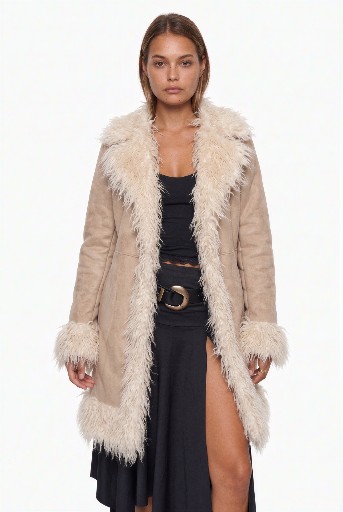 Faux Suede & Fur Long Jacket