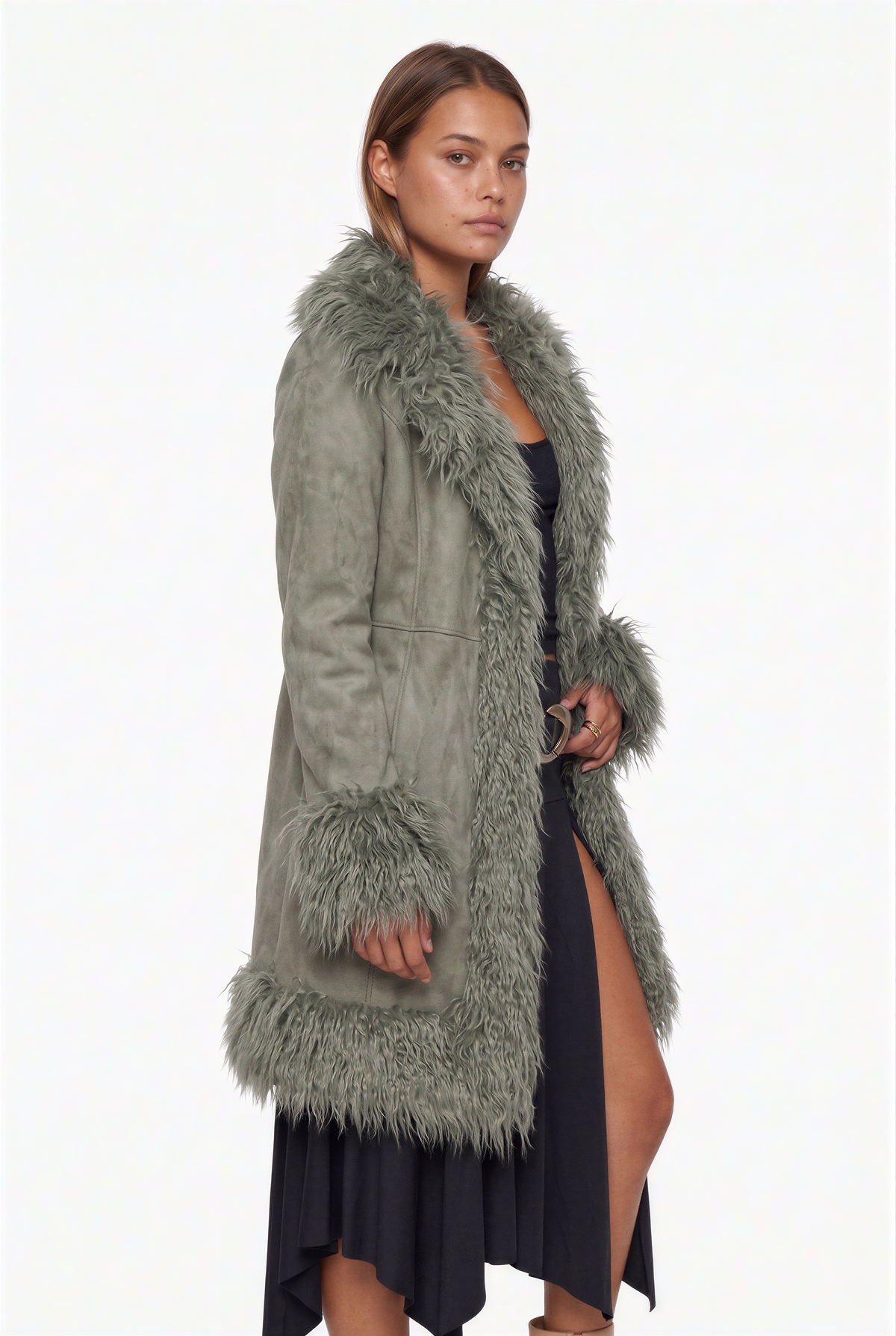 Faux Suede & Fur Long Jacket