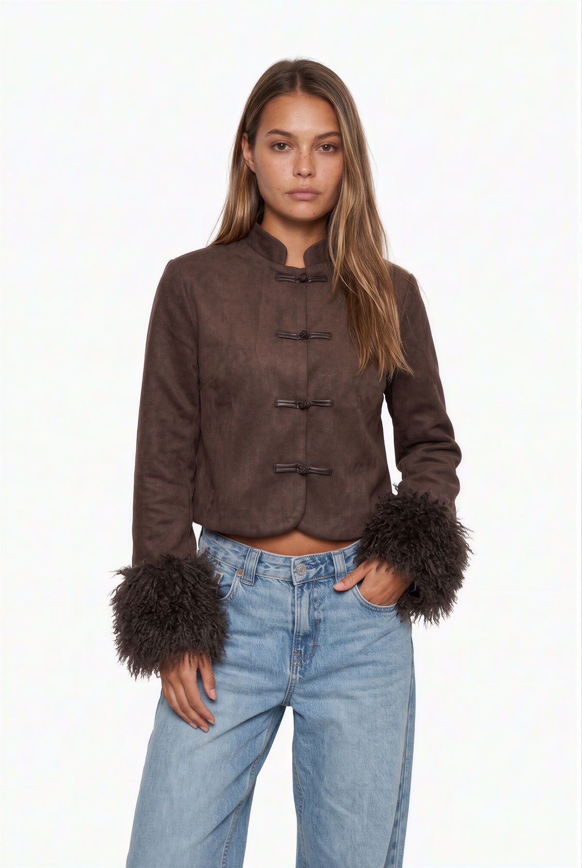 Chinese Knot Faux Suede Jacket