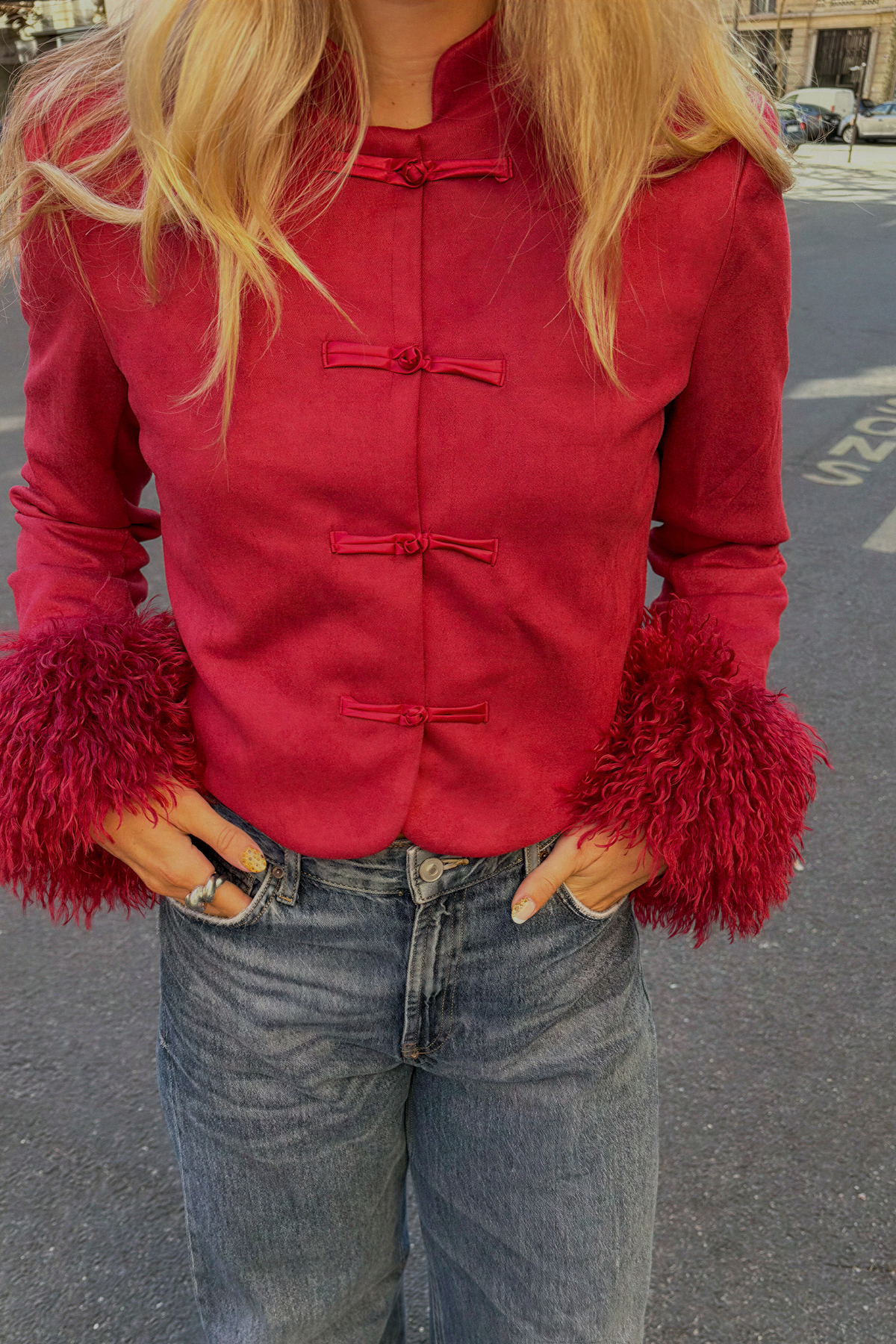 Chinese Knot Faux Suede Jacket