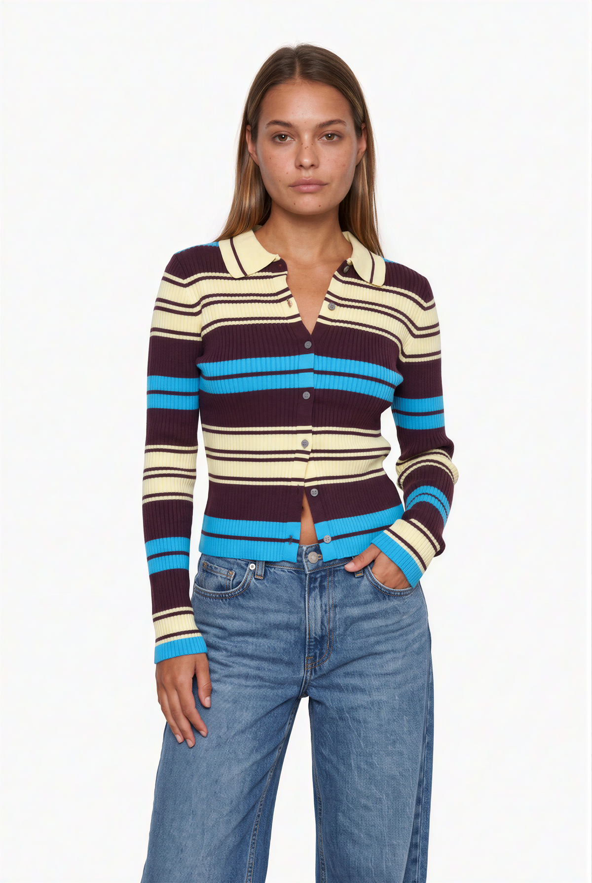 Multicolor Striped Button-Up Cardigan