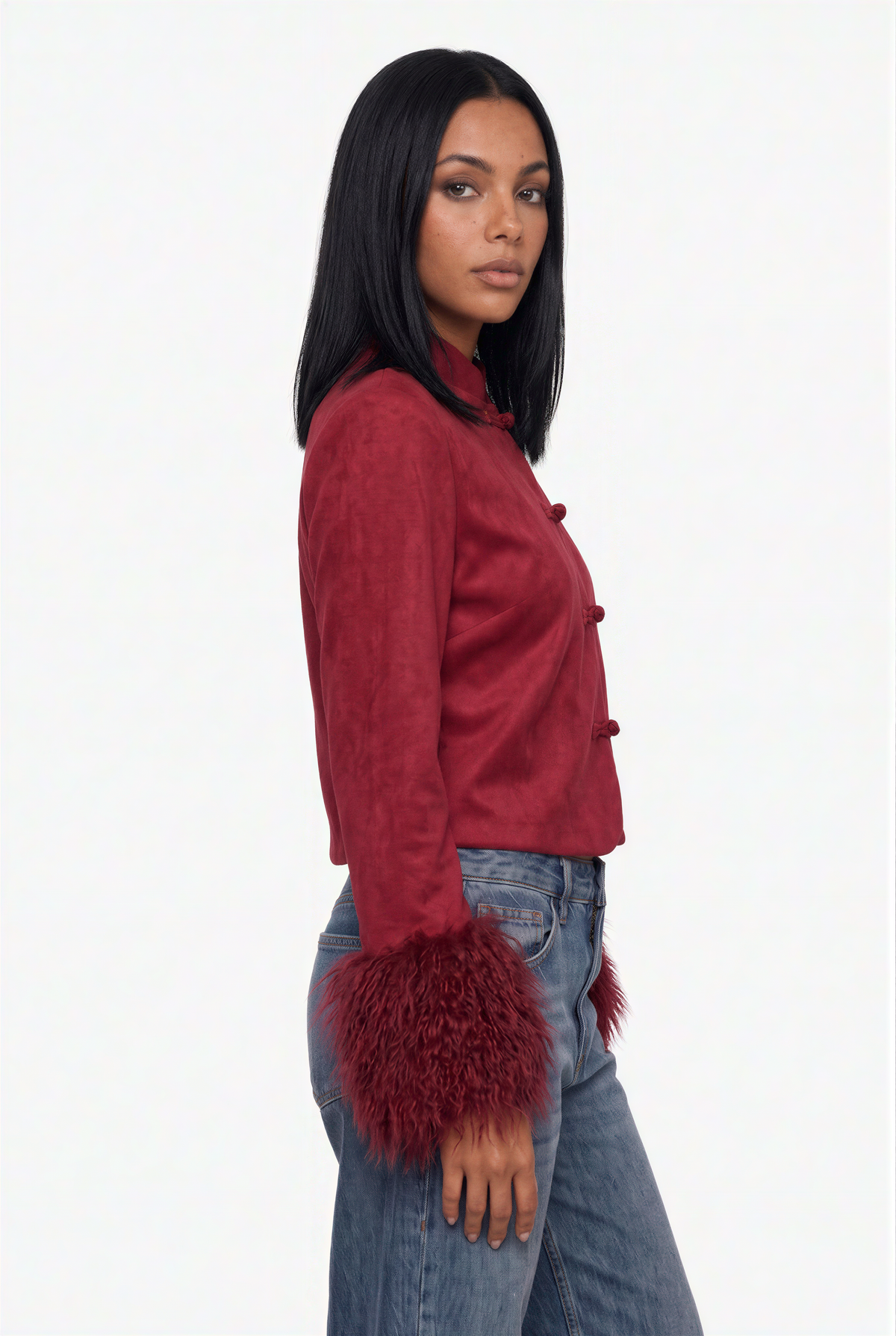 Chinese Knot Faux Suede Jacket