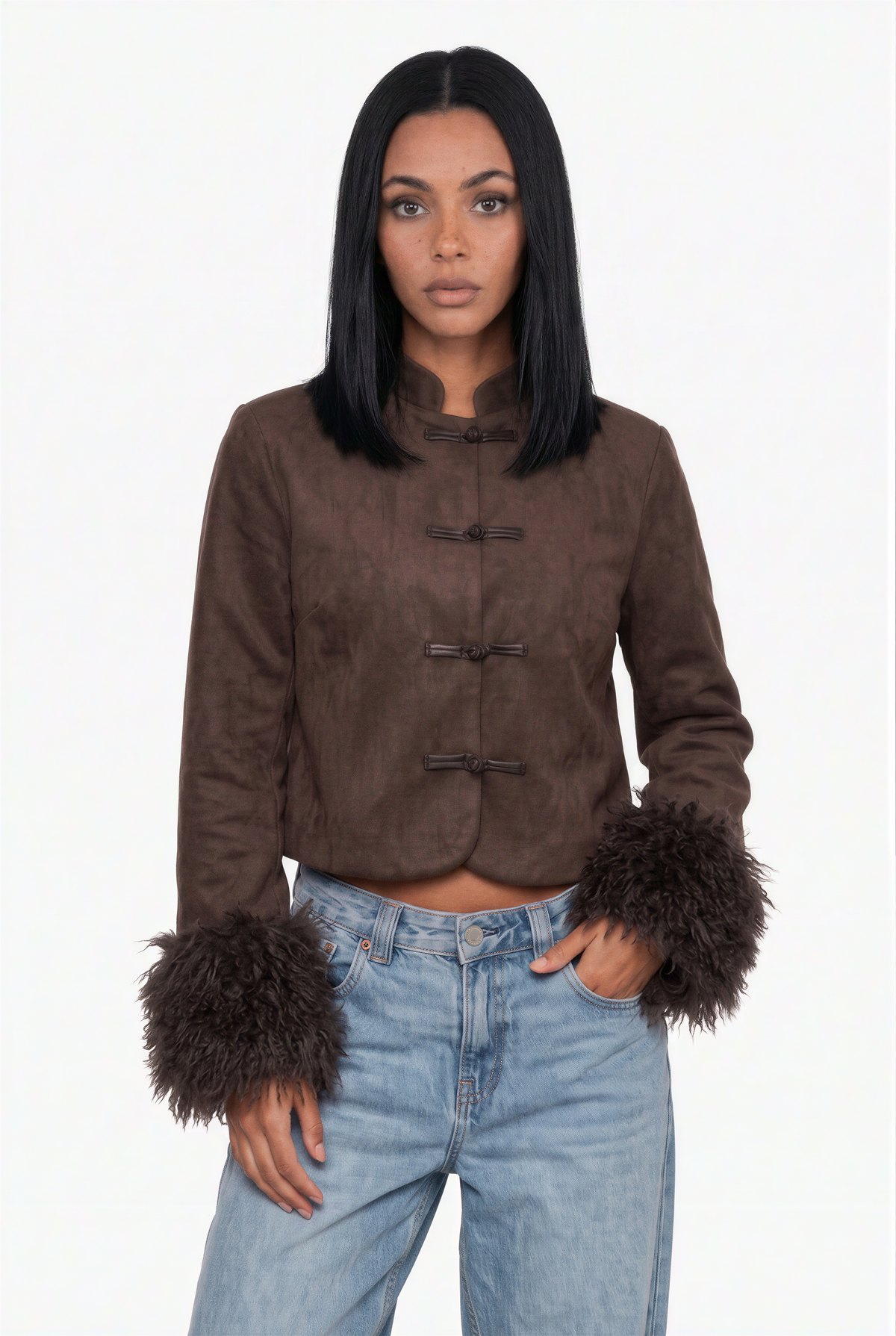 Chinese Knot Faux Suede Jacket