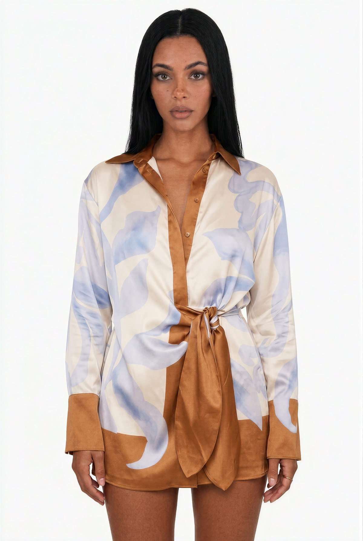 Abstract Floral Long Sleeve Mini Dress