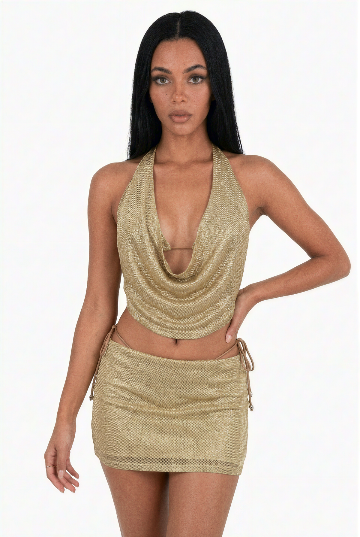 Dark Khaki Cowl-Neck Set