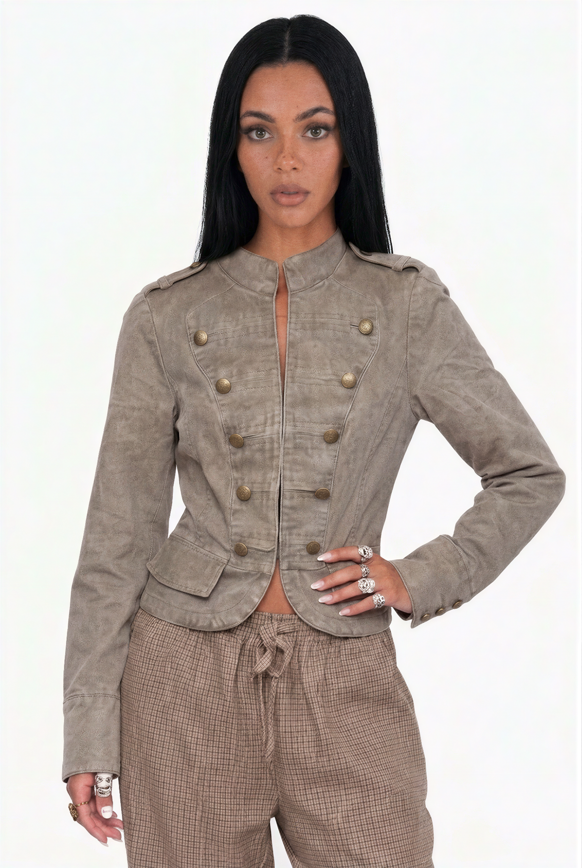 Fitted Washed Cotton Military-Style Jacket