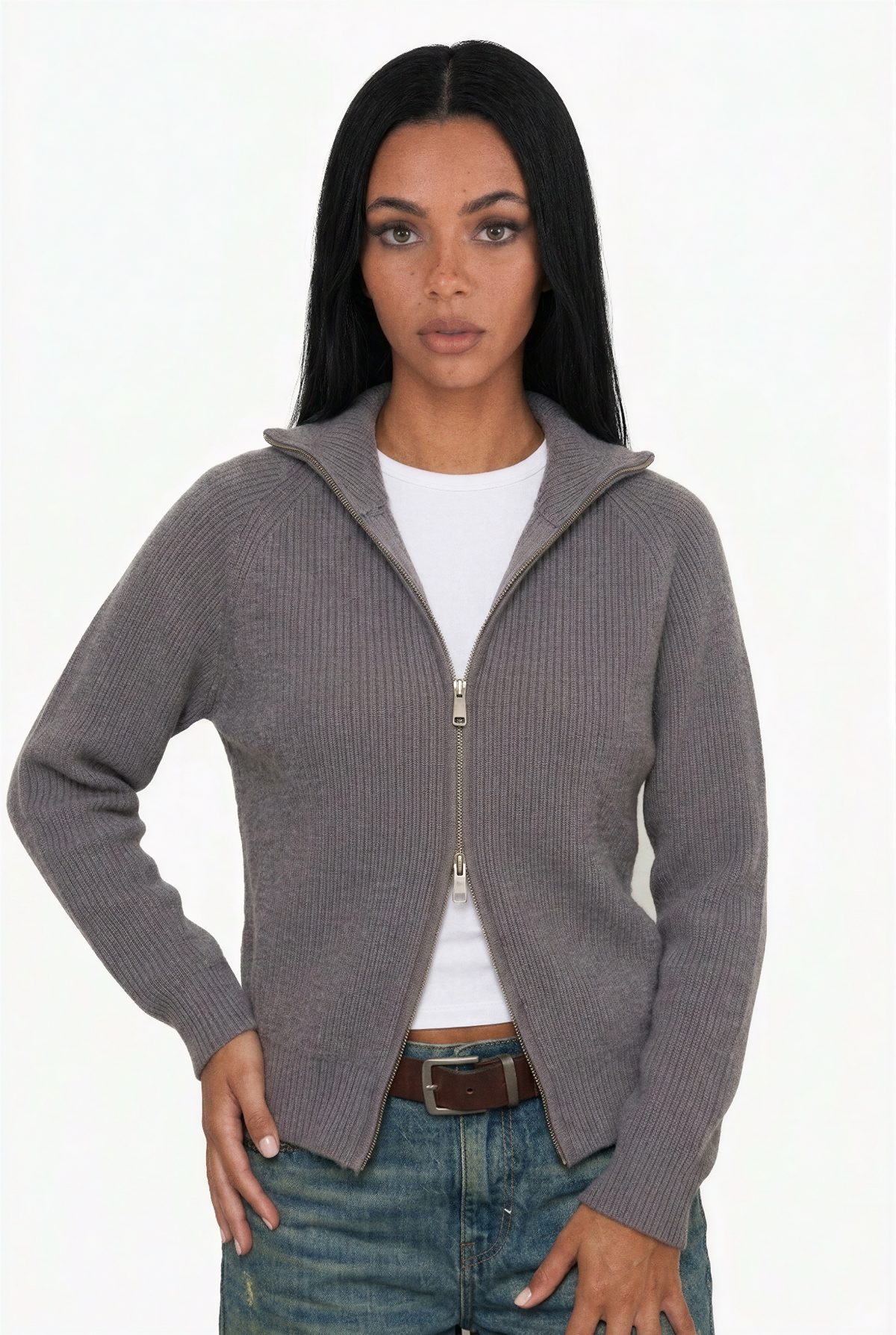 Charcoal Raglan Sleeve Zip Cardigan