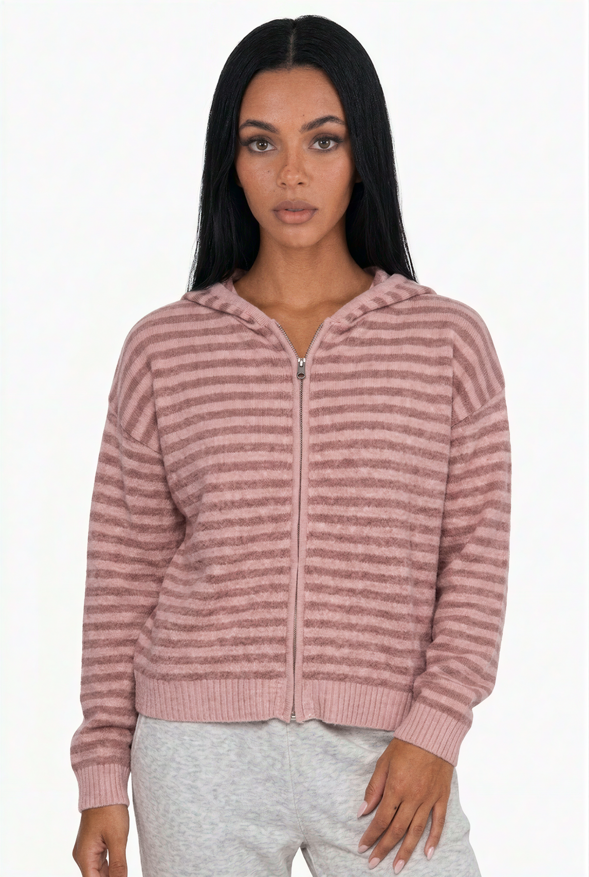 Plush Casual Striped Hoodie