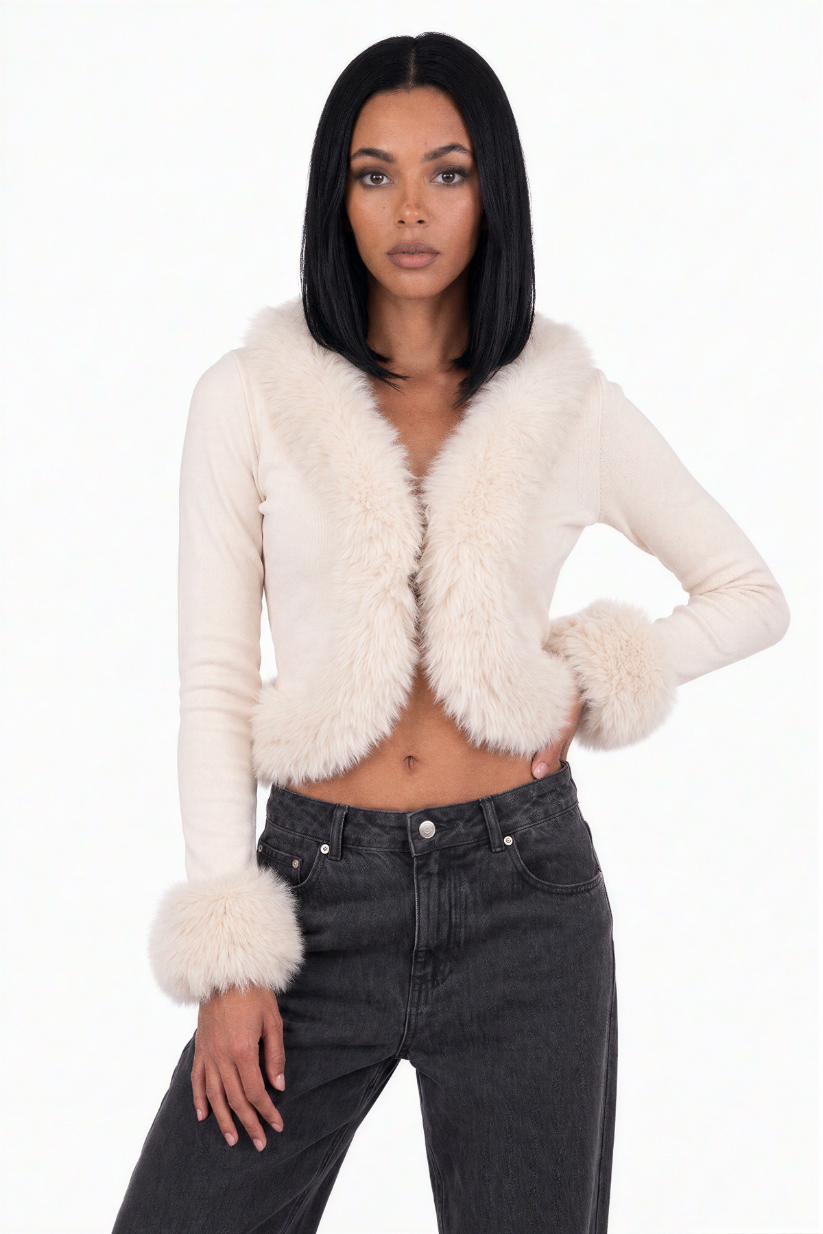 Faux Fur Trim Cardigan