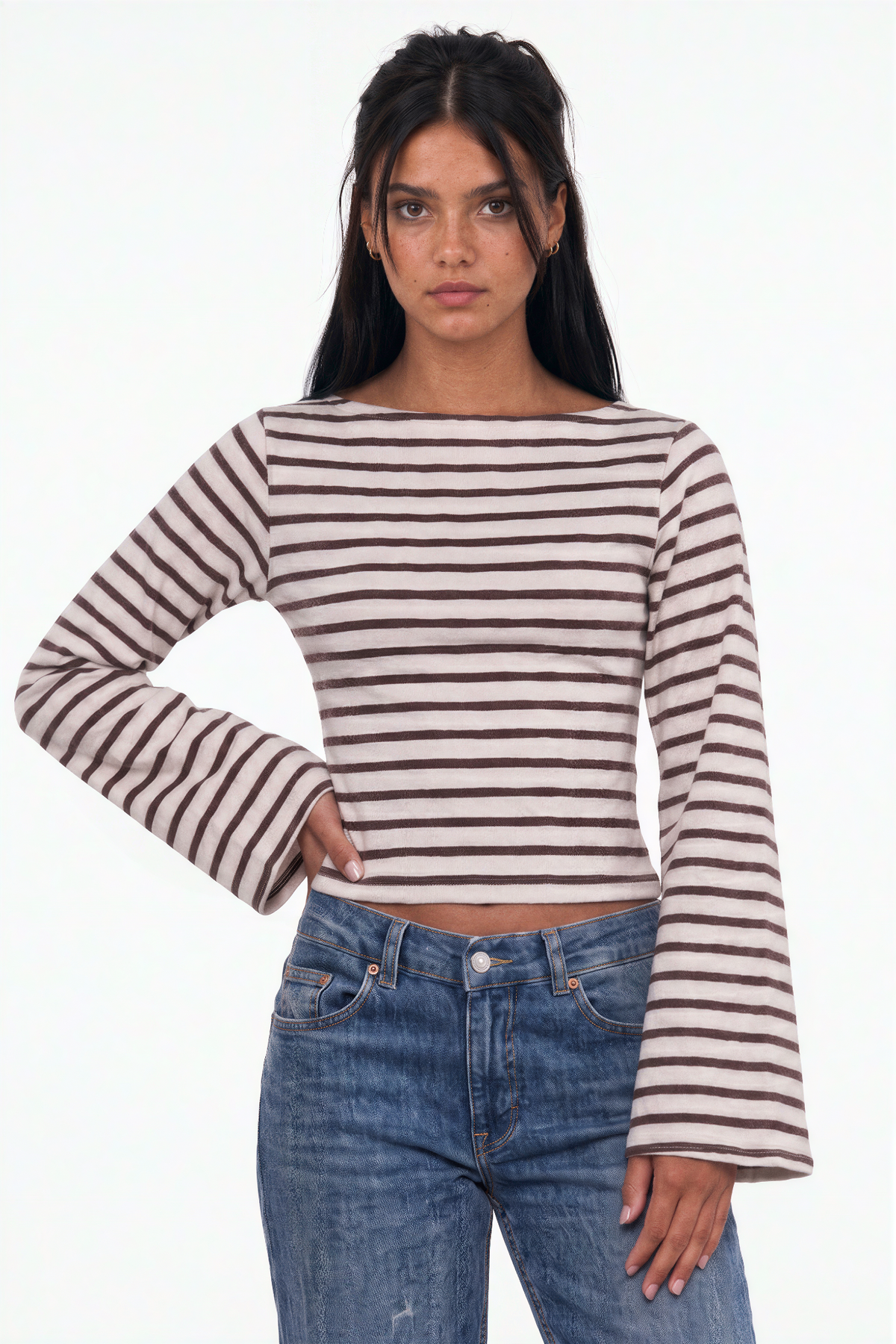 Striped Boat Neck Long-Sleeve Top