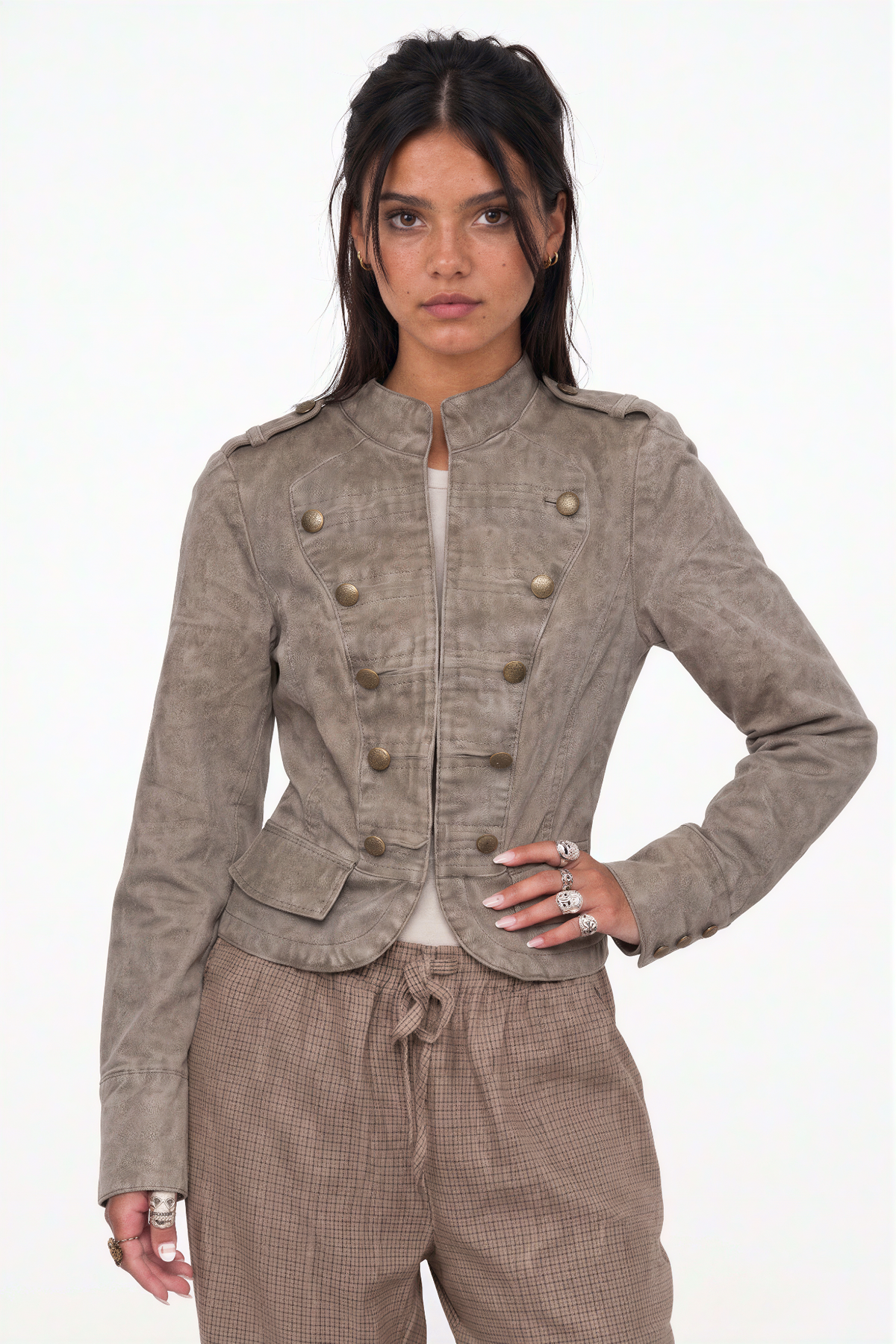Fitted Washed Cotton Military-Style Jacket